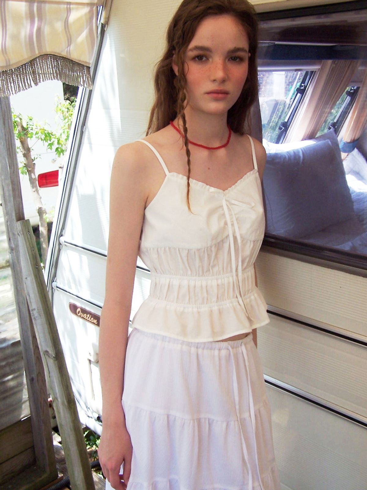에트몽(ETMON) Smocked Cami Blouse, White