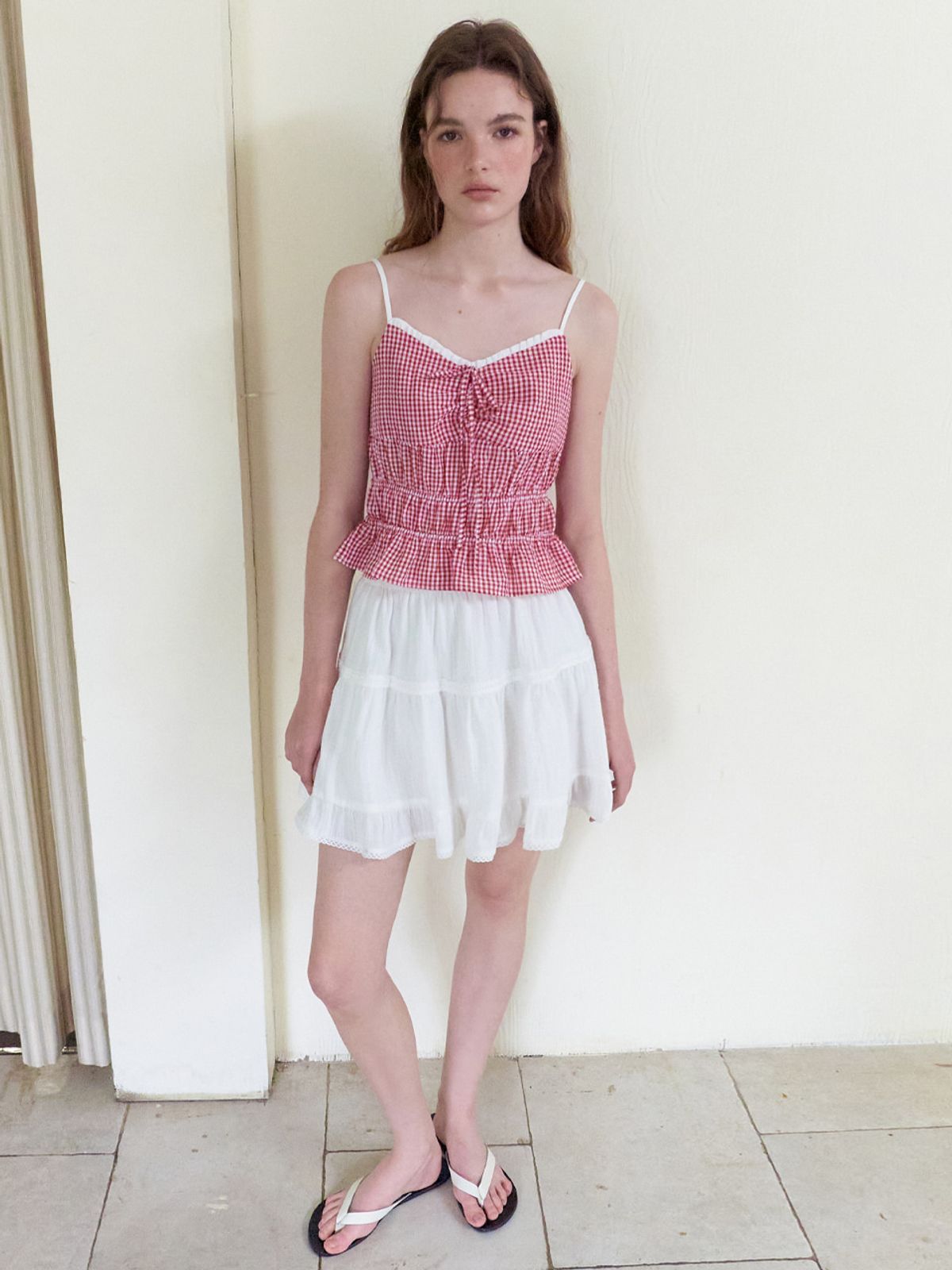 에트몽(ETMON) Smocked Cami Blouse, Red
