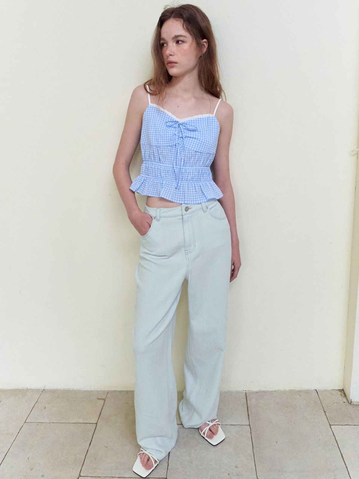 에트몽(ETMON) Smocked Cami Blouse, Sky Blue