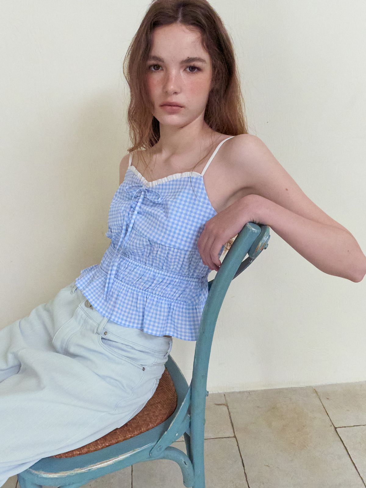 에트몽(ETMON) Smocked Cami Blouse, Sky Blue