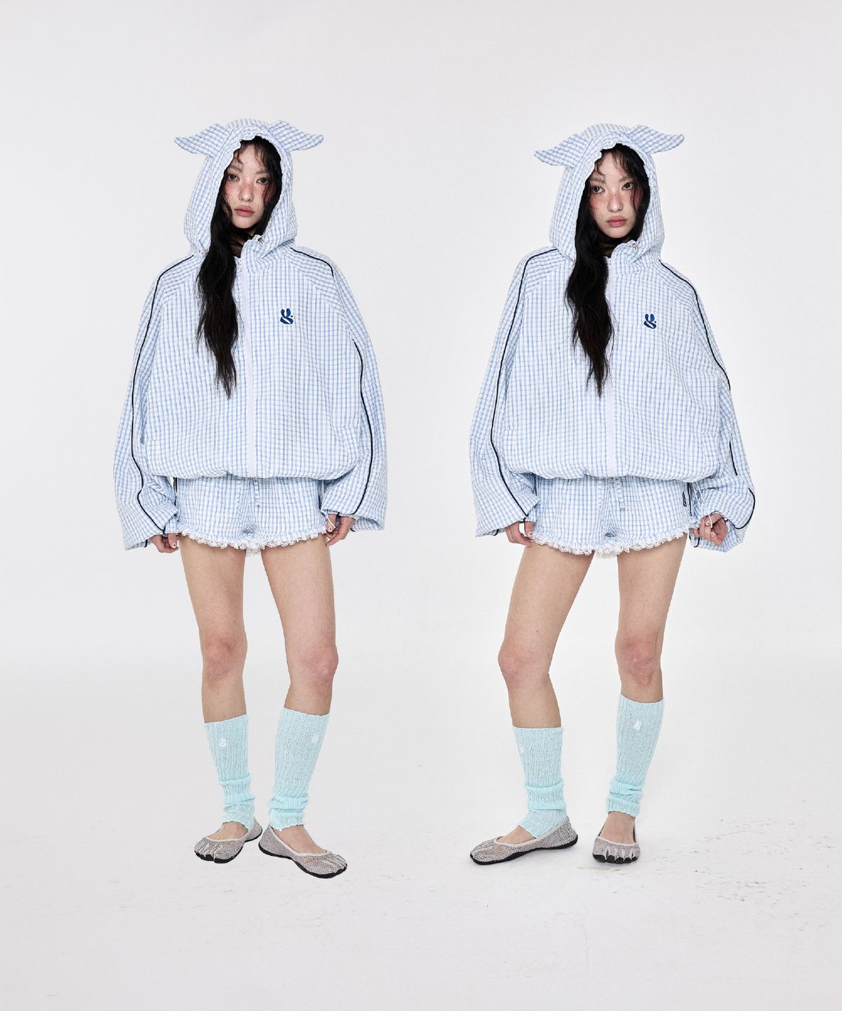 예그(YEGG) 체크 숏츠 스카이블루