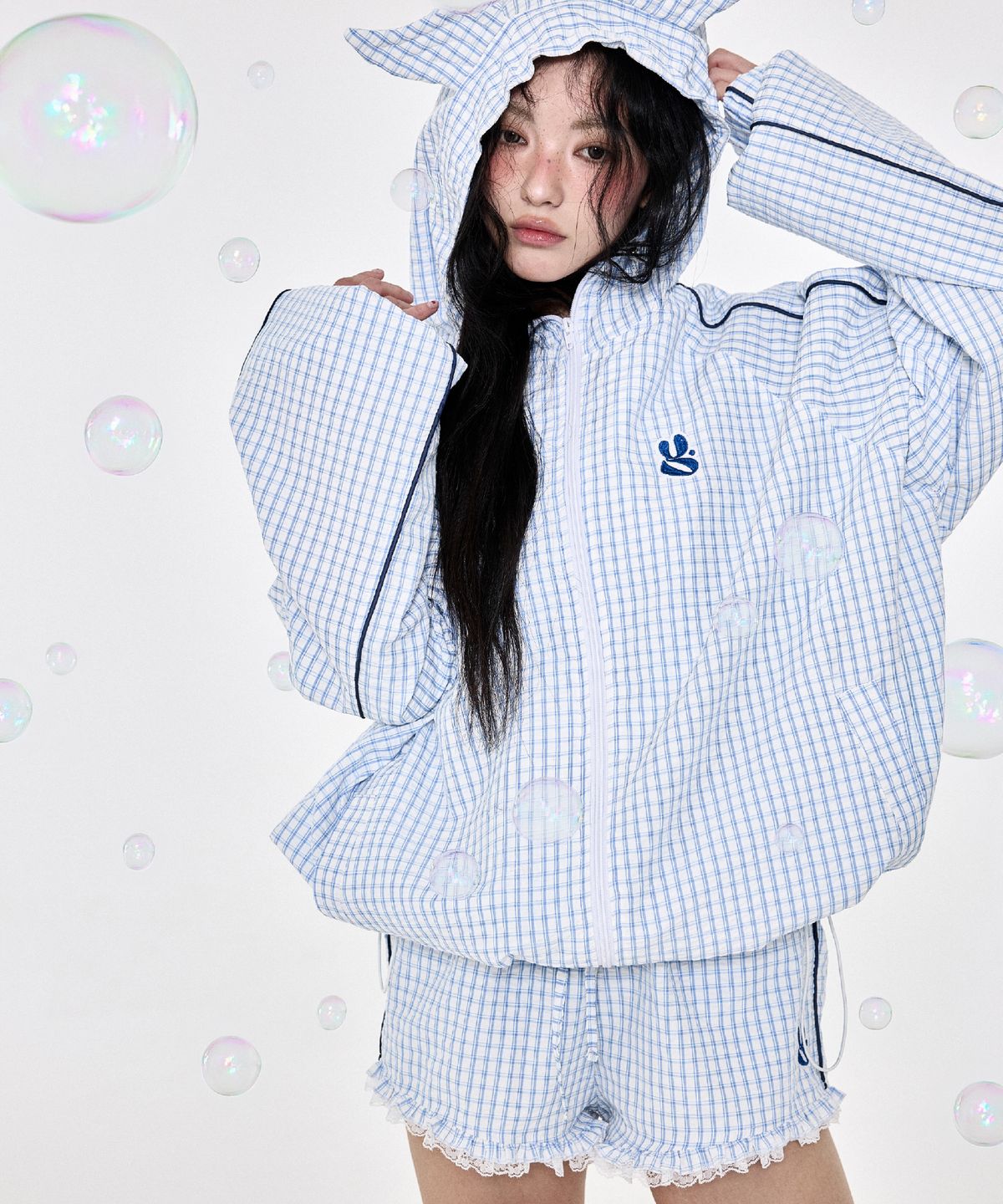예그(YEGG) 체크 숏츠 스카이블루