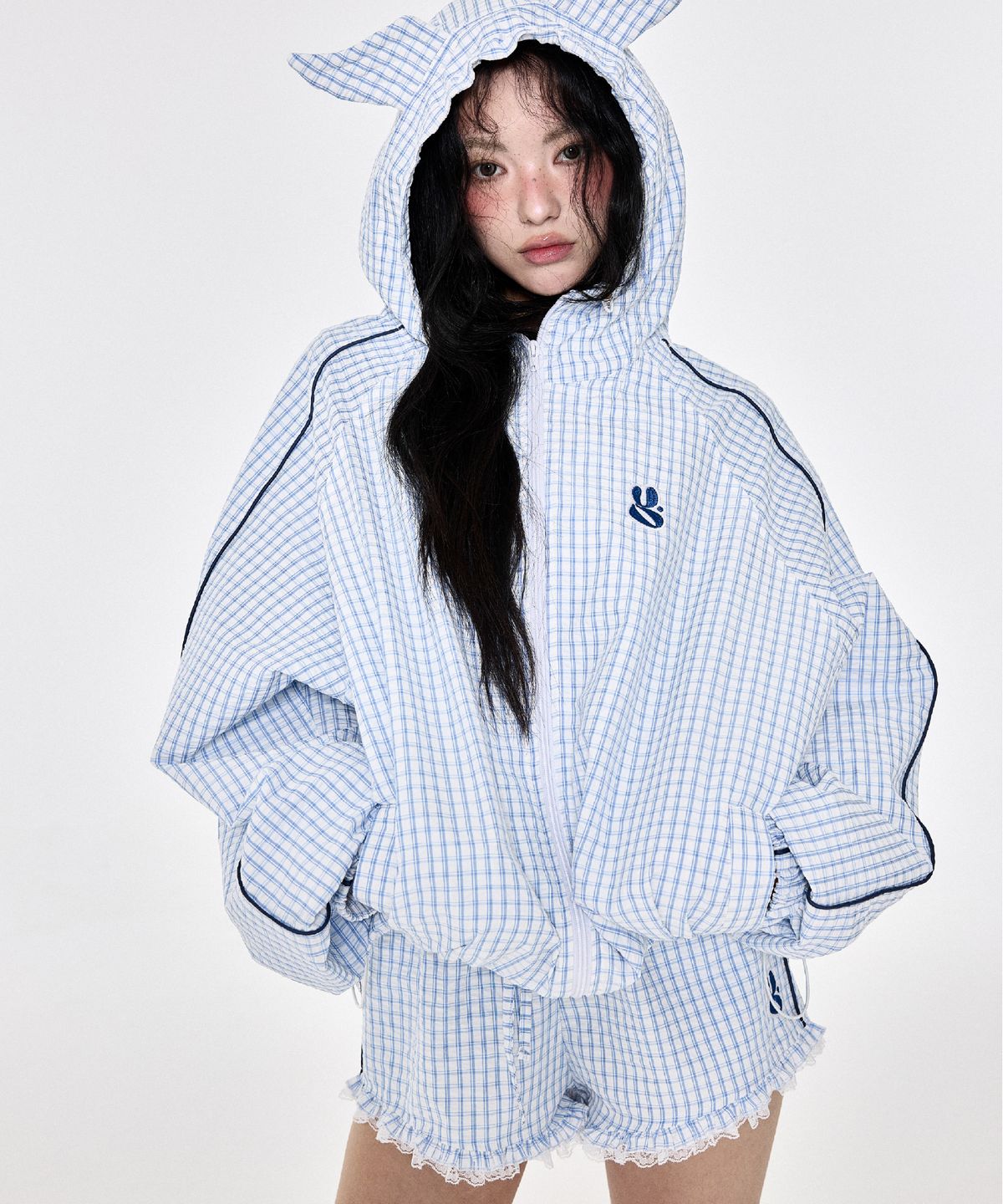 예그(YEGG) 체크 숏츠 스카이블루