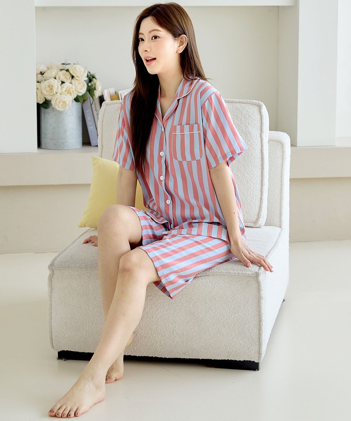 핑코코(PINGCOCO) 2115 스카이블 반소매 여성 파자마세트