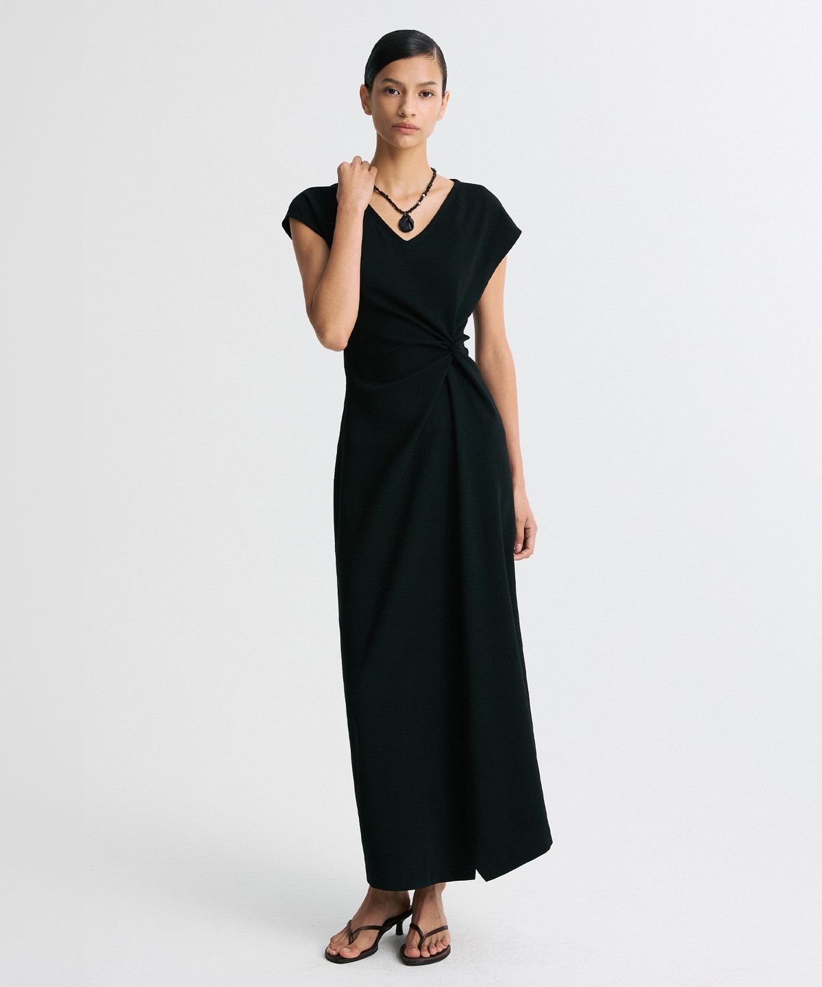 리이(RE RHEE) TWISTED WAIST ASYMMETRIC HEM DRESS