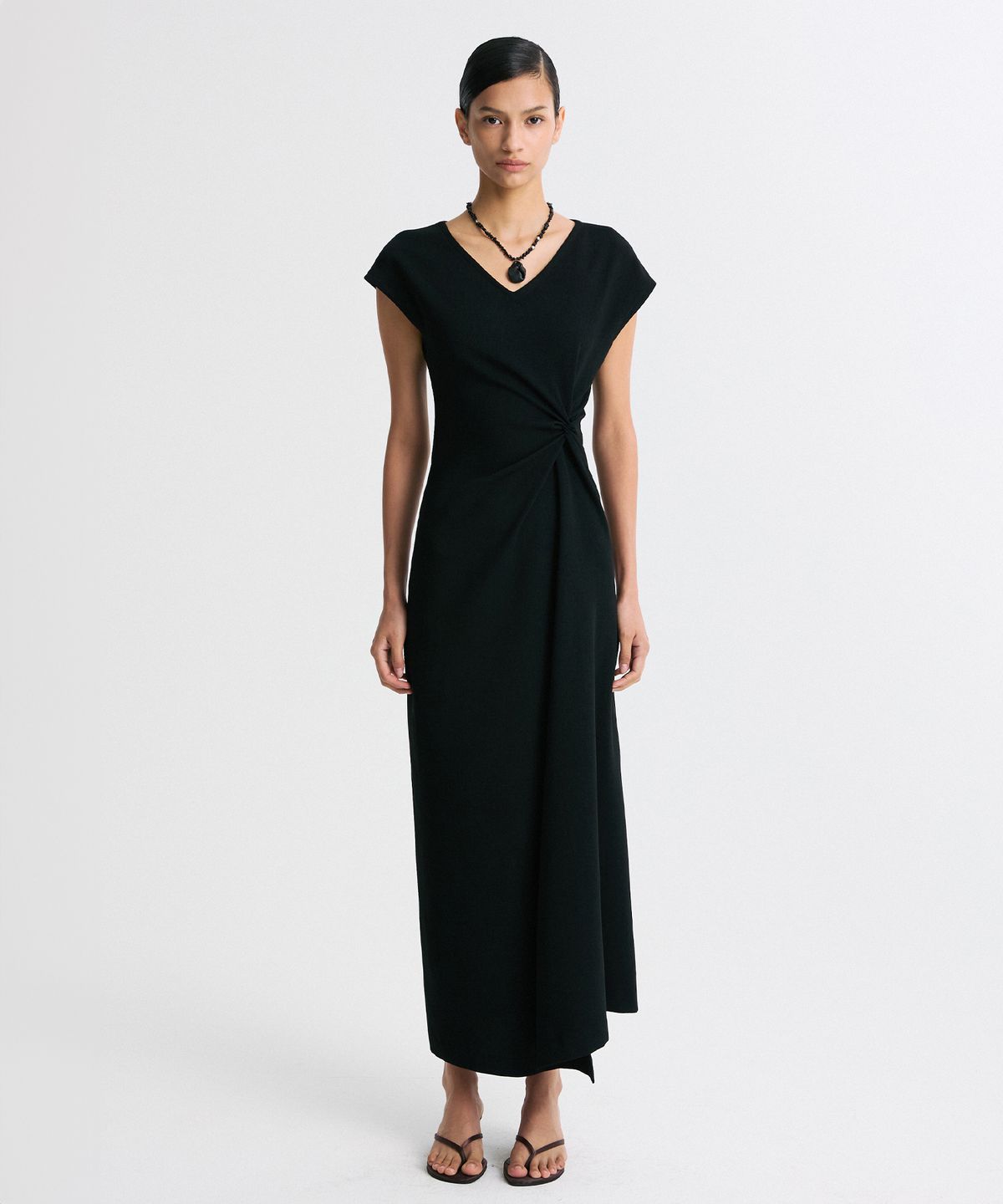 리이(RE RHEE) TWISTED WAIST ASYMMETRIC HEM DRESS