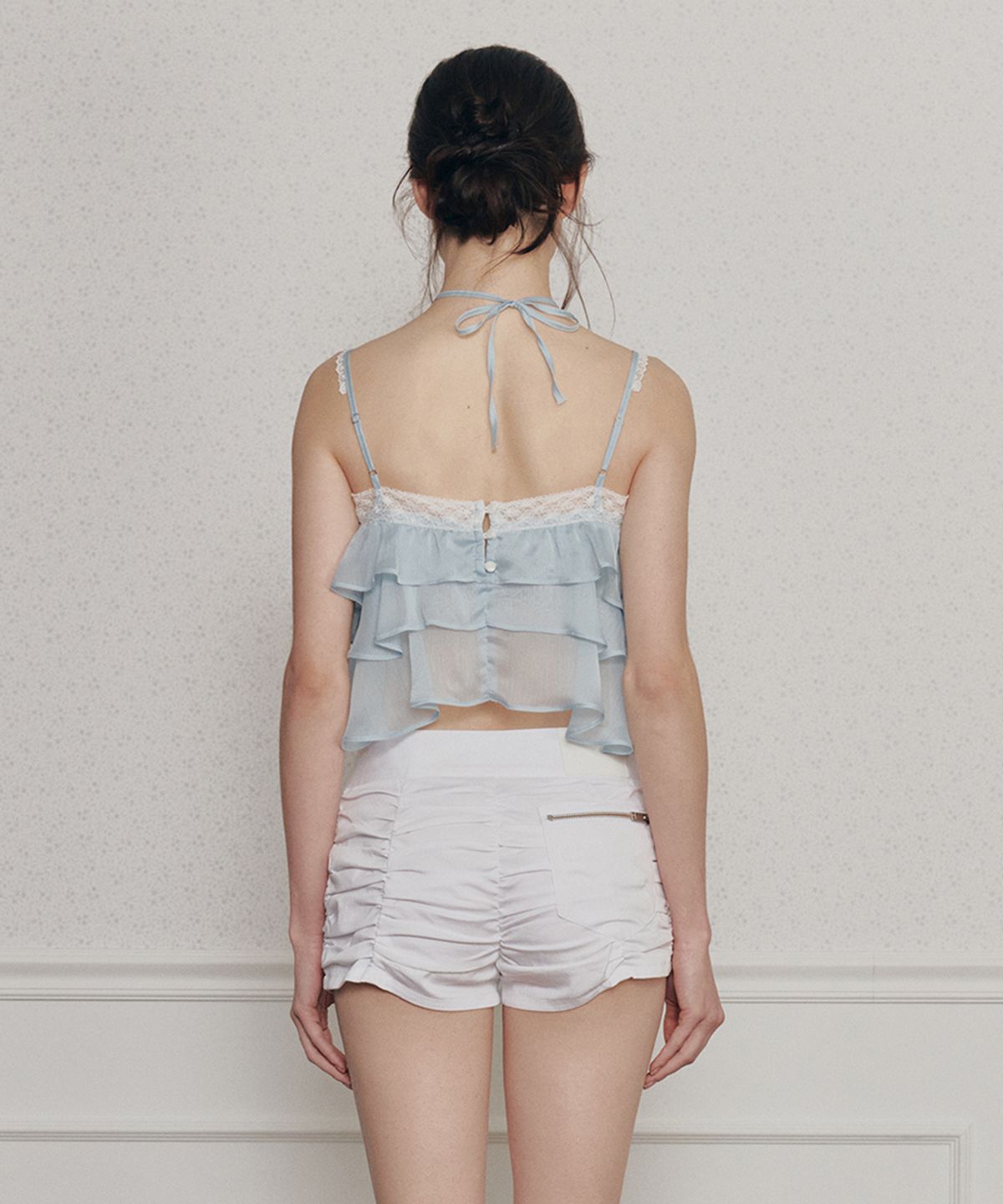 페인오어플레져(PAINORPLEASURE) MERMAID FRILL TOP light blue