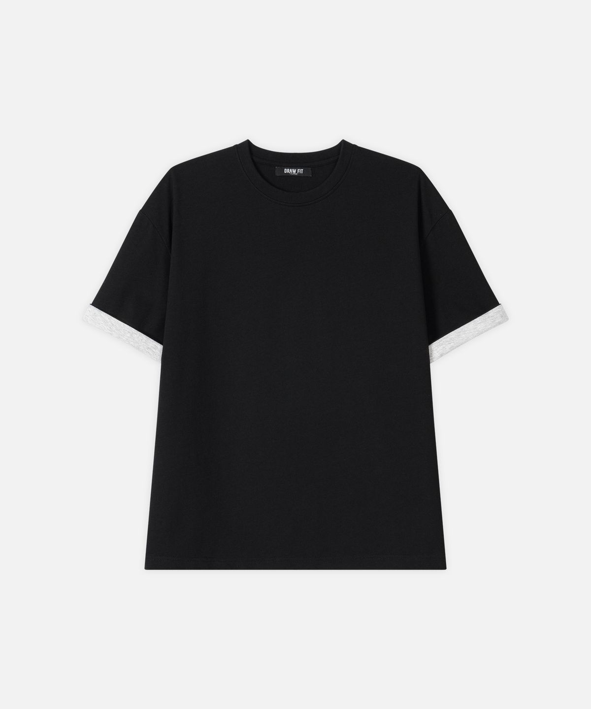드로우핏(DRAW FIT) 콘트라스트 롤업 하프 티셔츠 [BLACK]