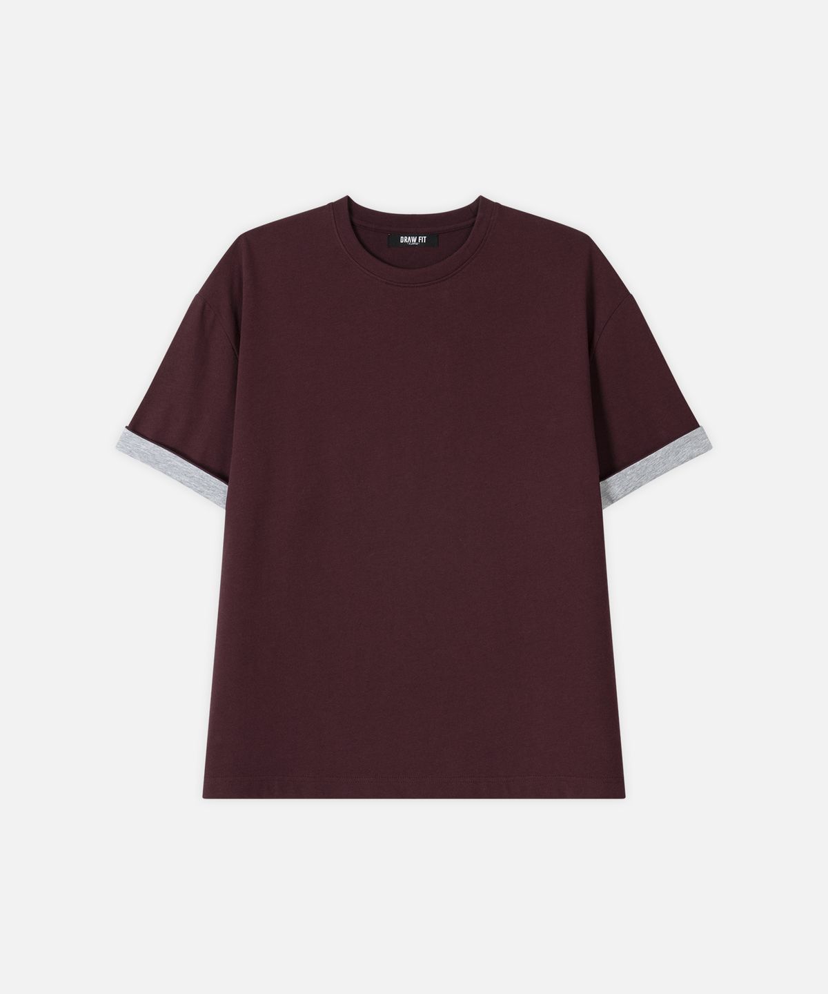드로우핏(DRAW FIT) 콘트라스트 롤업 하프 티셔츠 [BURGUNDY]