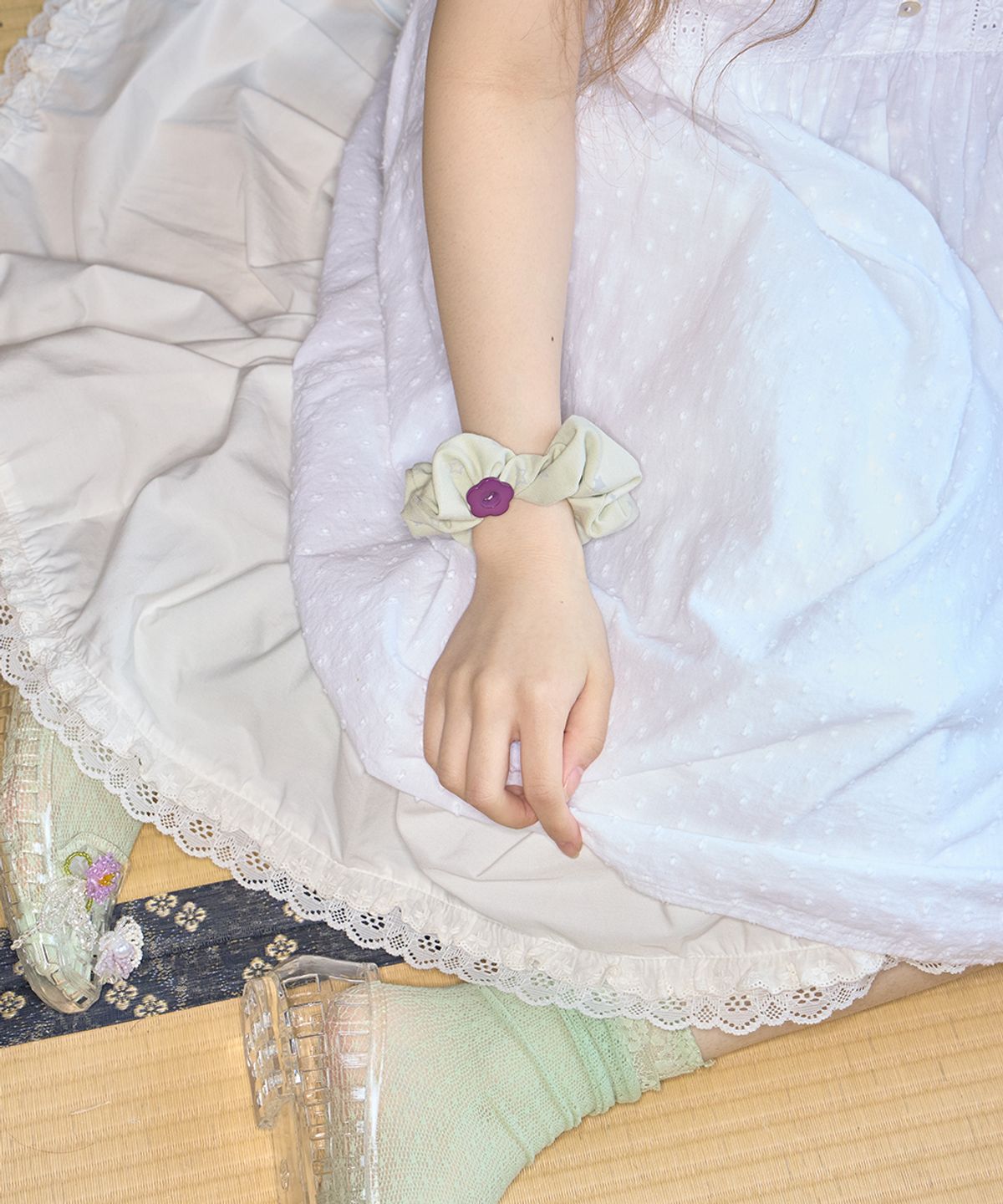 키이비(KIIBI) star button scrunchie green