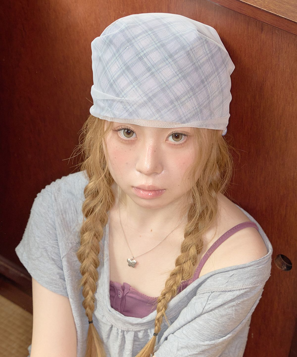 키이비(KIIBI) glitter check pattern scarf purple