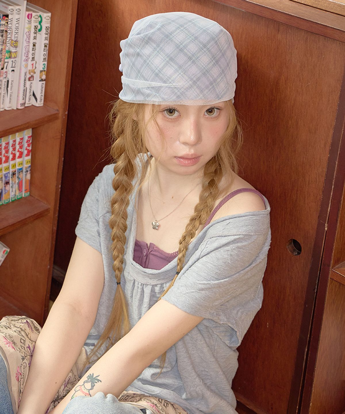 키이비(KIIBI) glitter check pattern scarf purple