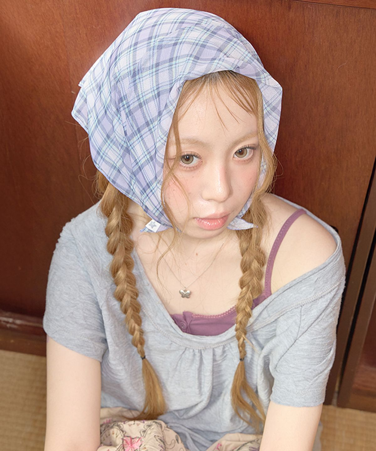 키이비(KIIBI) glitter check pattern scarf purple