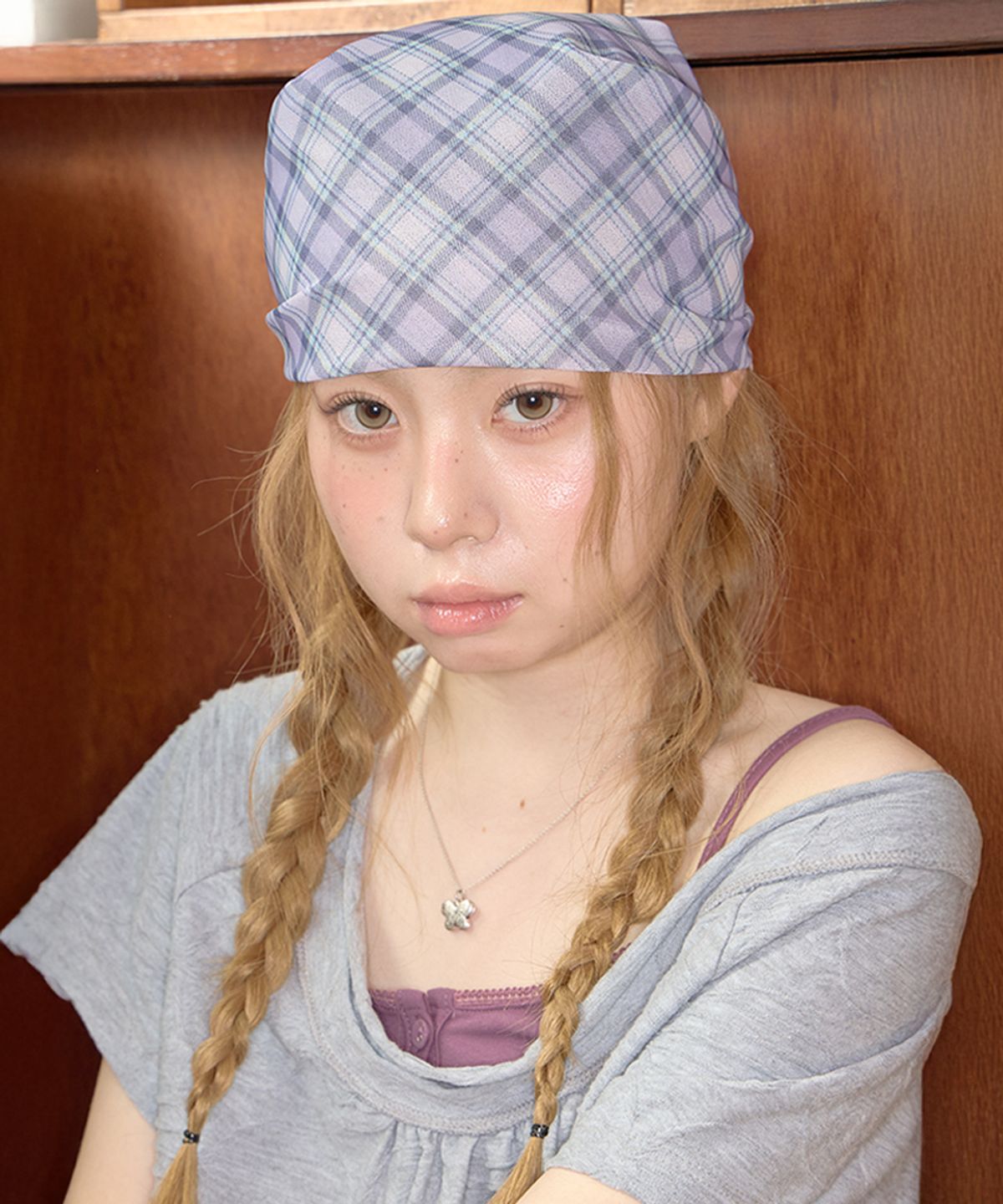 키이비(KIIBI) glitter check pattern scarf purple