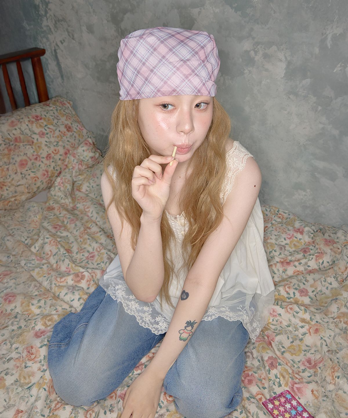 키이비(KIIBI) glitter check pattern scarf pink