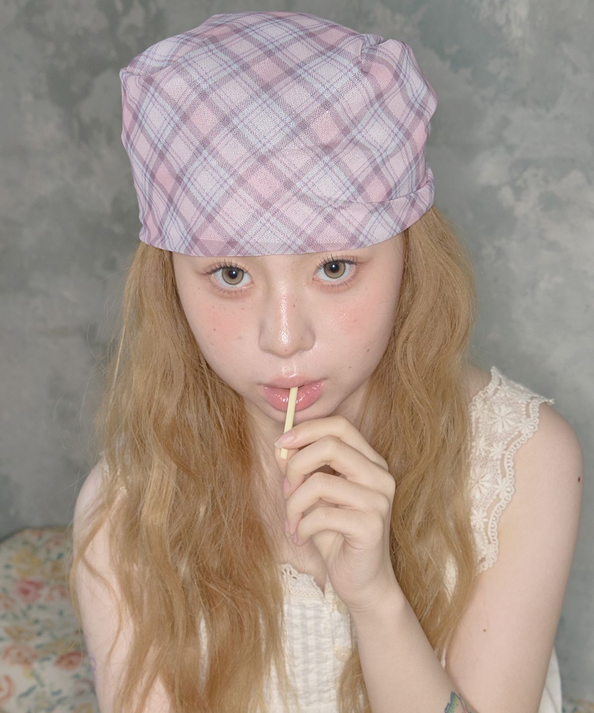 키이비(KIIBI) glitter check pattern scarf pink