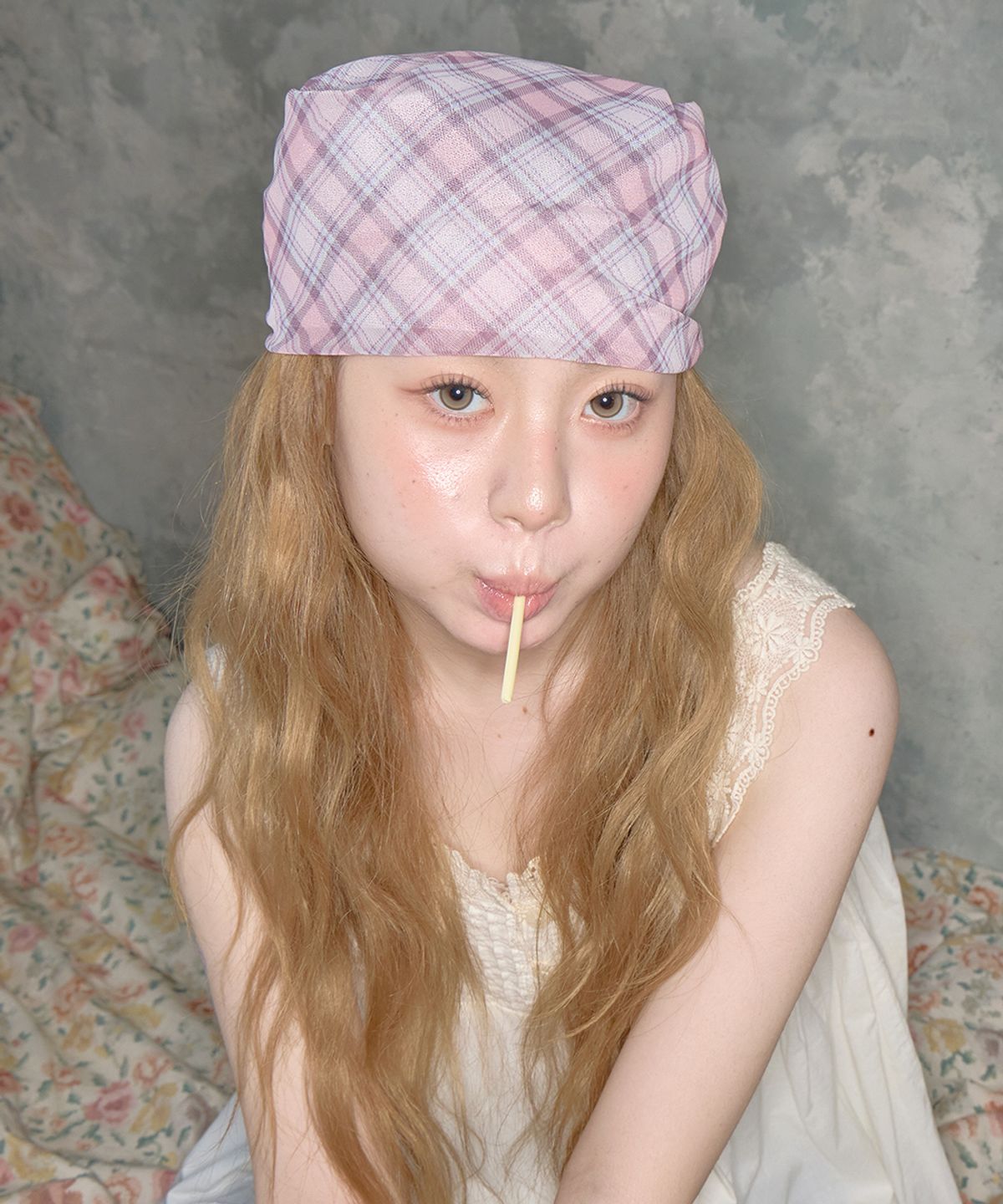 키이비(KIIBI) glitter check pattern scarf pink