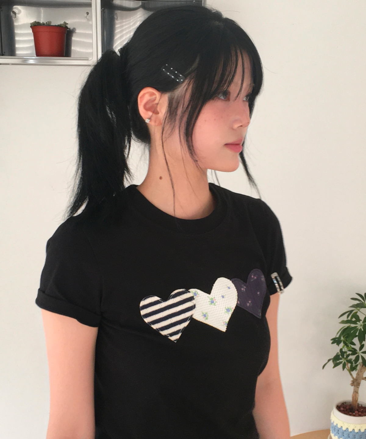 로긴 앤 로지(ROGIN N ROSIE) Heart Patch Cotton T-shirt Black (New)
