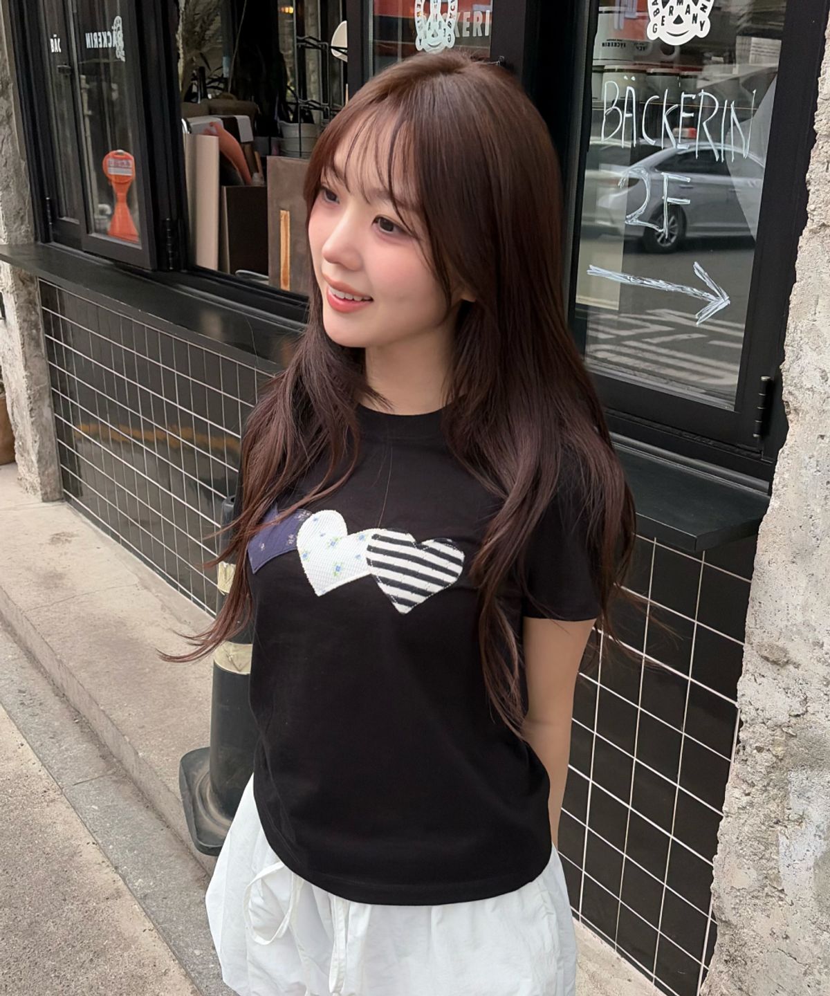 로긴 앤 로지(ROGIN N ROSIE) Heart Patch Cotton T-shirt Black (New)