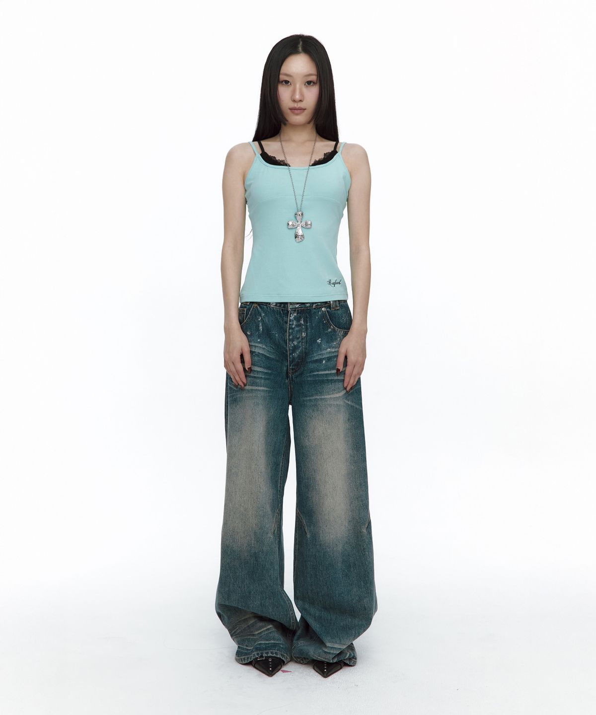 러프넥(ROUGHNECK) Lace Layered Sleeveless Mint