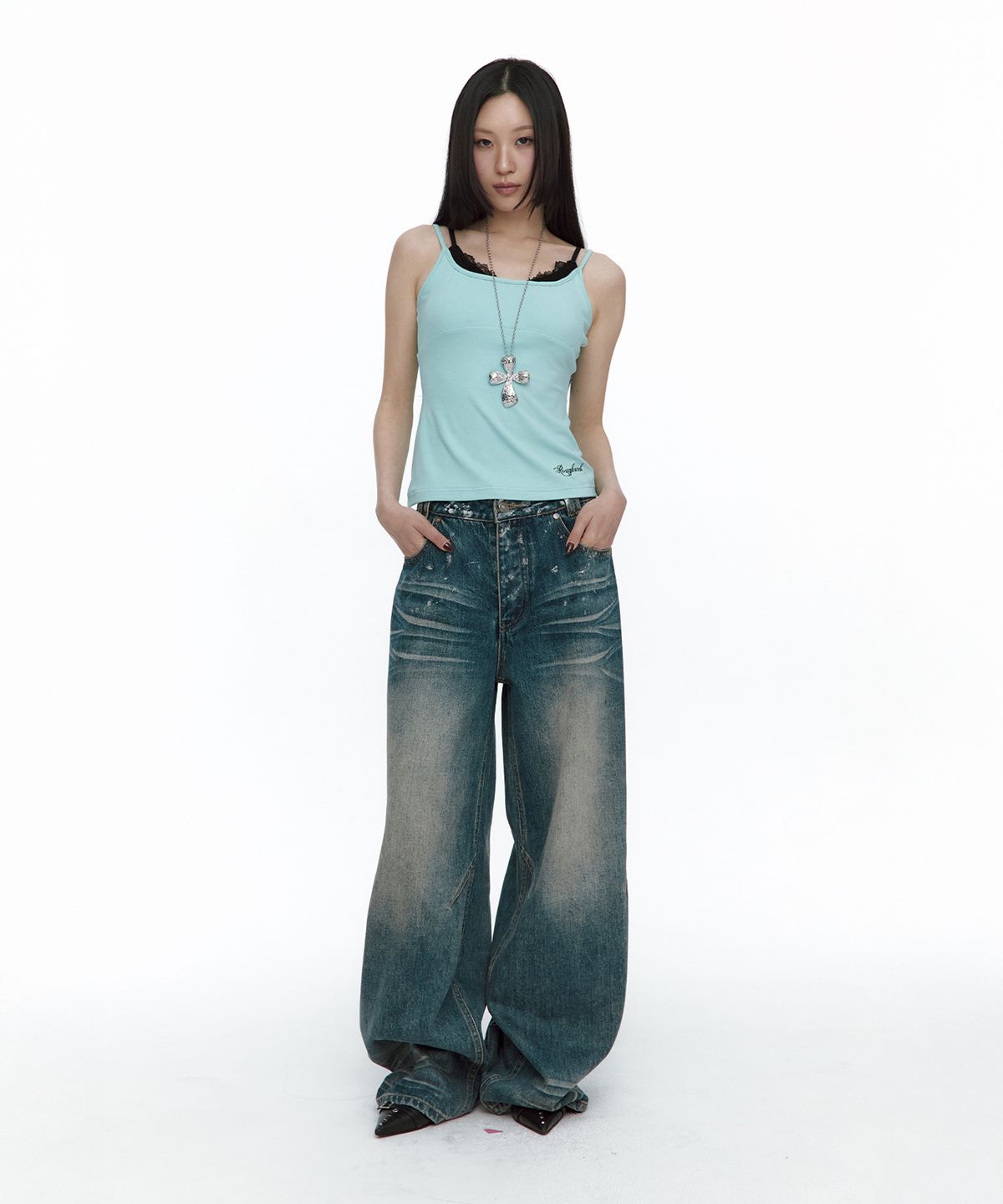 러프넥(ROUGHNECK) Lace Layered Sleeveless Mint
