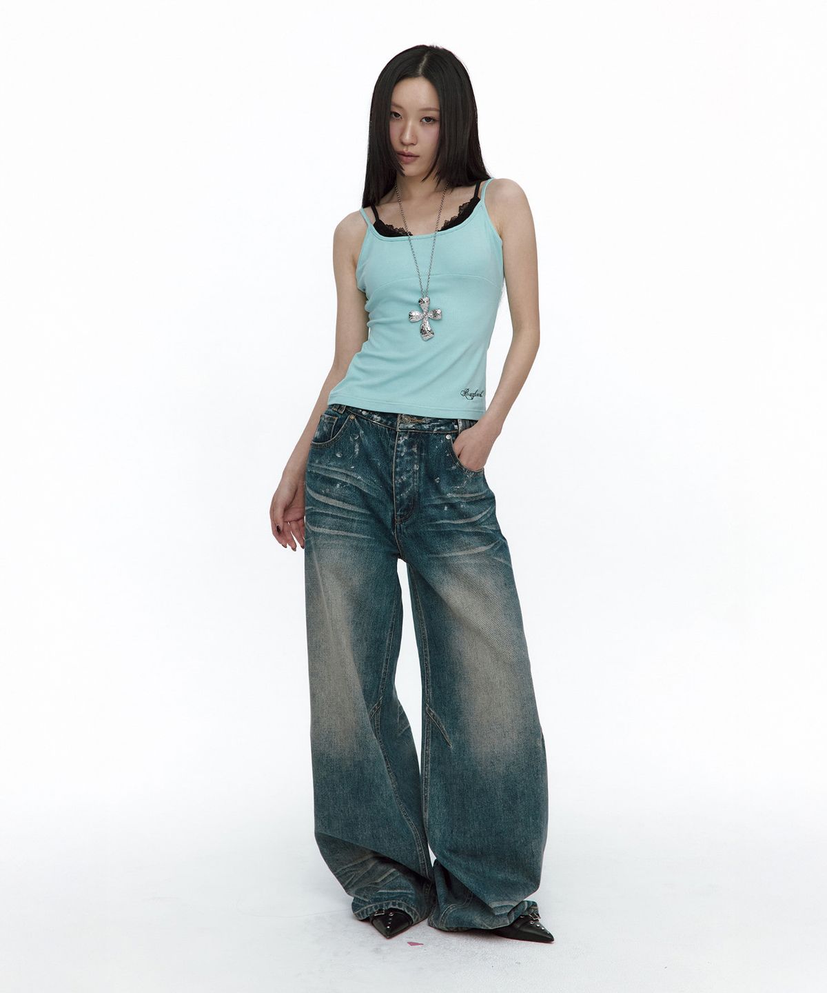 러프넥(ROUGHNECK) Lace Layered Sleeveless Mint