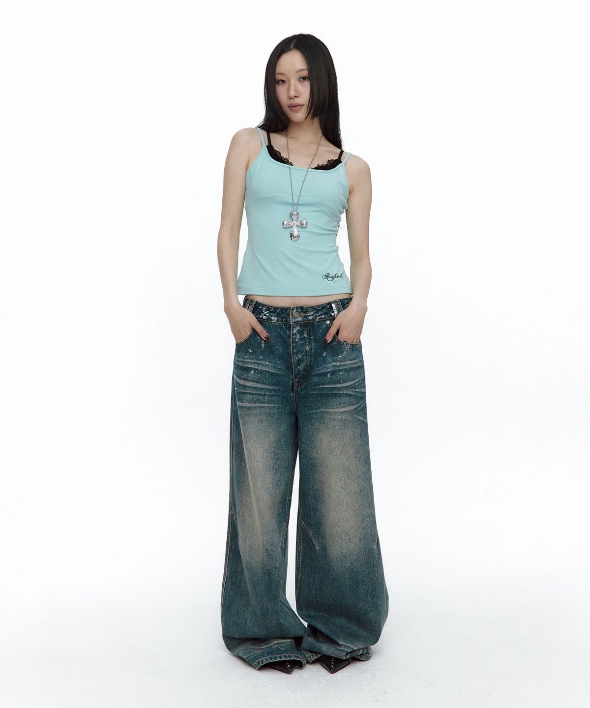러프넥(ROUGHNECK) Lace Layered Sleeveless Mint