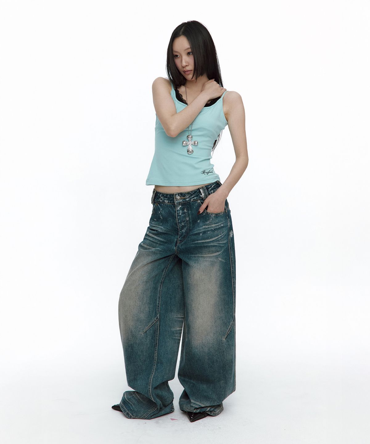 러프넥(ROUGHNECK) Lace Layered Sleeveless Mint