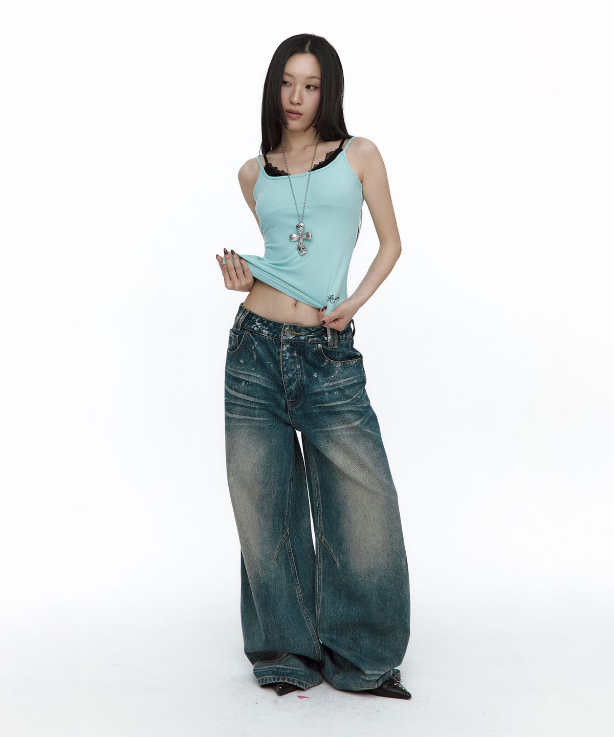 러프넥(ROUGHNECK) Lace Layered Sleeveless Mint