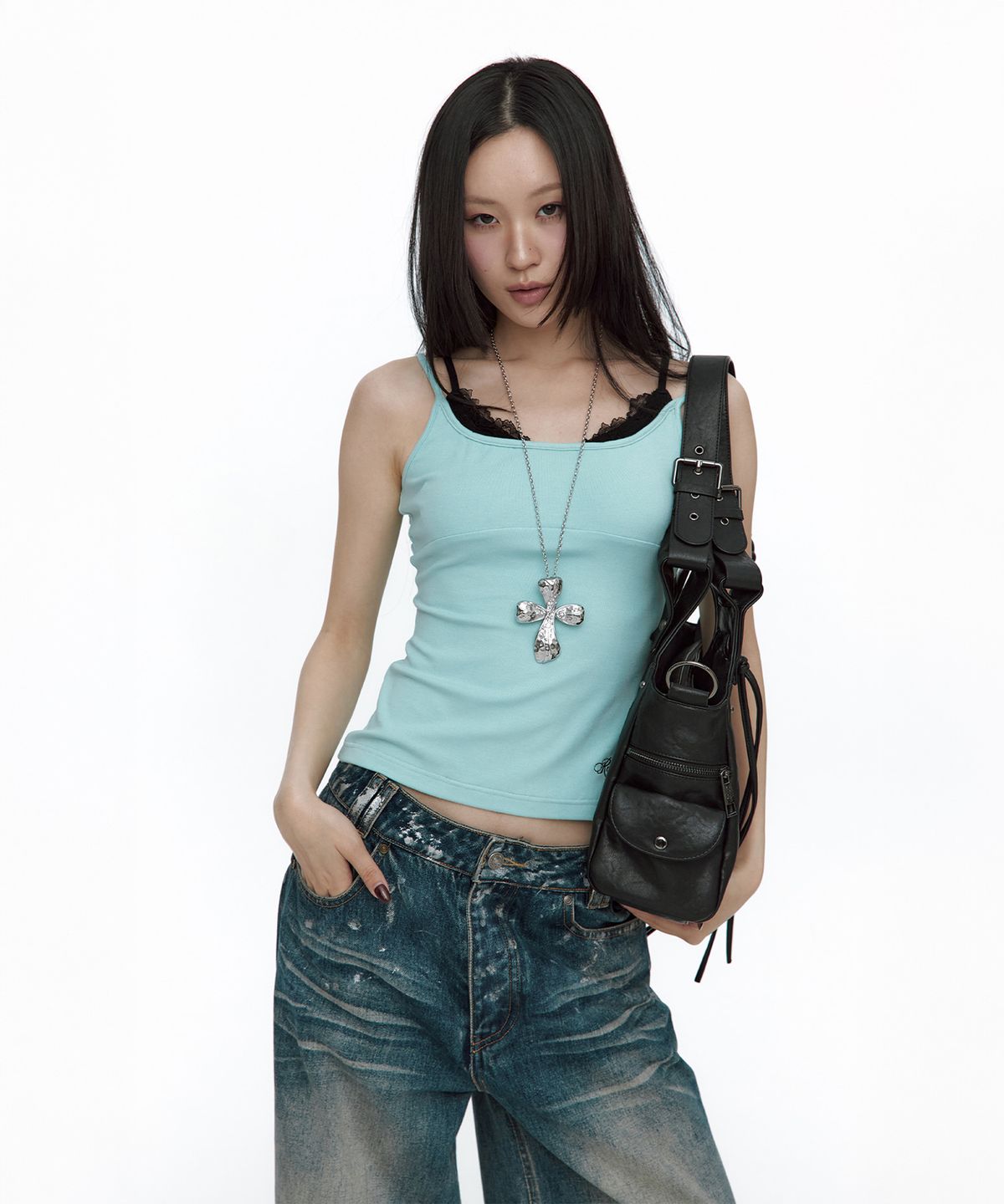 러프넥(ROUGHNECK) Lace Layered Sleeveless Mint