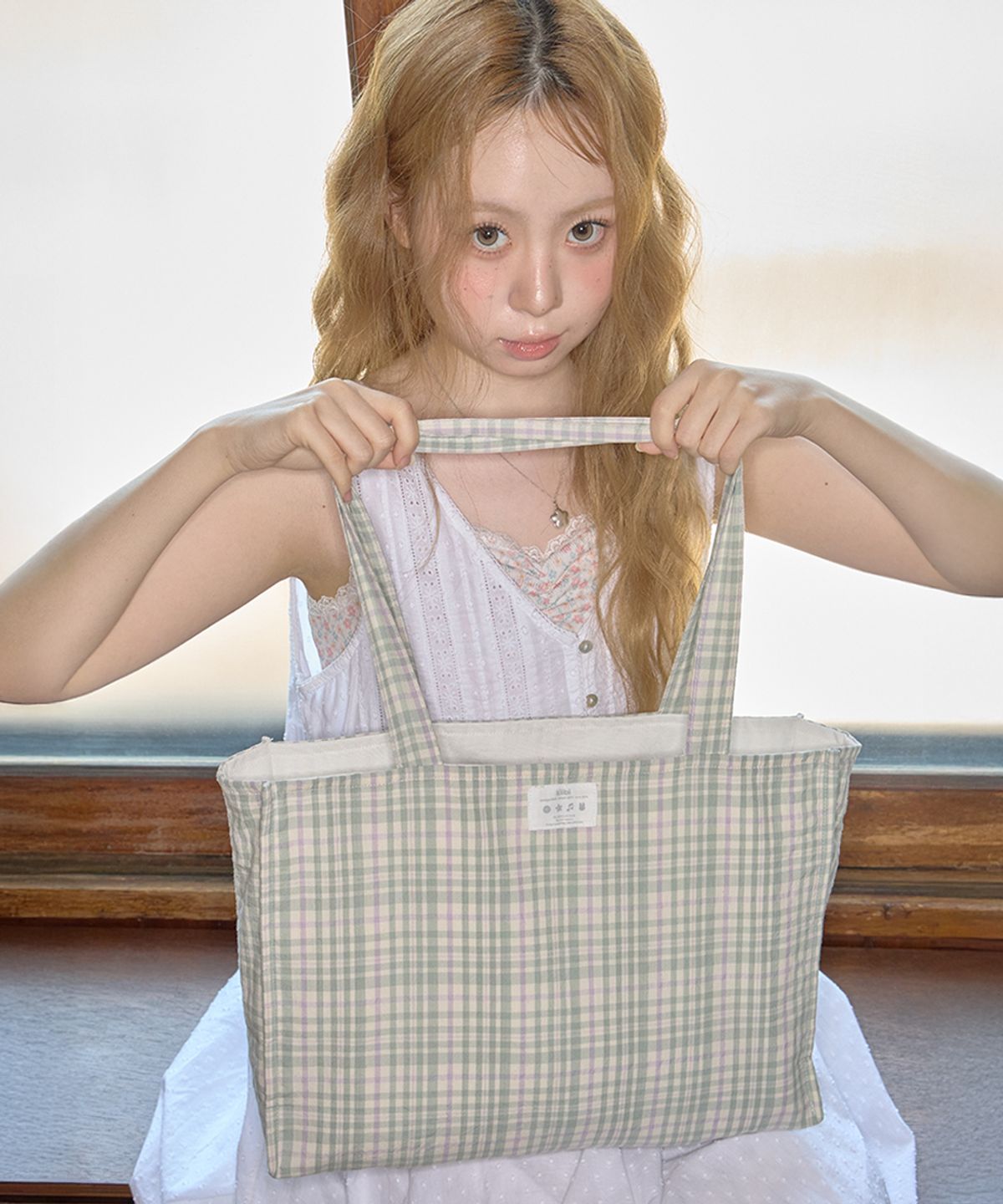 키이비(KIIBI) summer check shoulder bag green