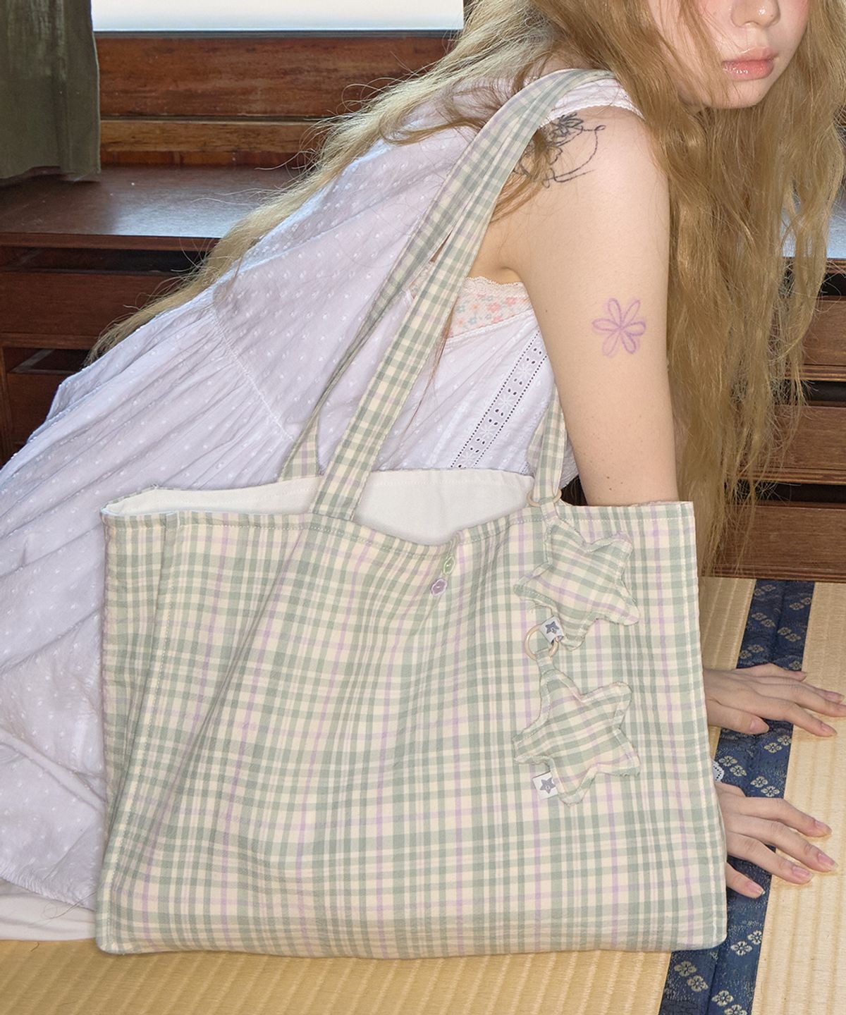 키이비(KIIBI) summer check shoulder bag green