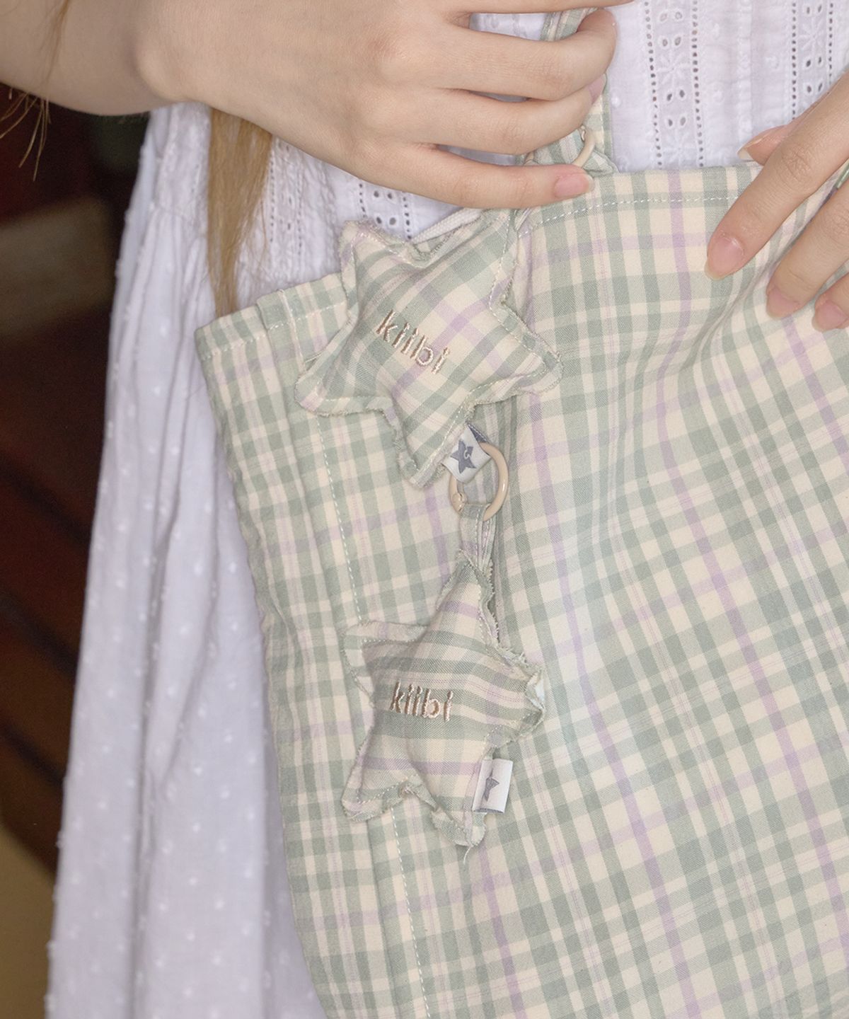 키이비(KIIBI) summer check shoulder bag green