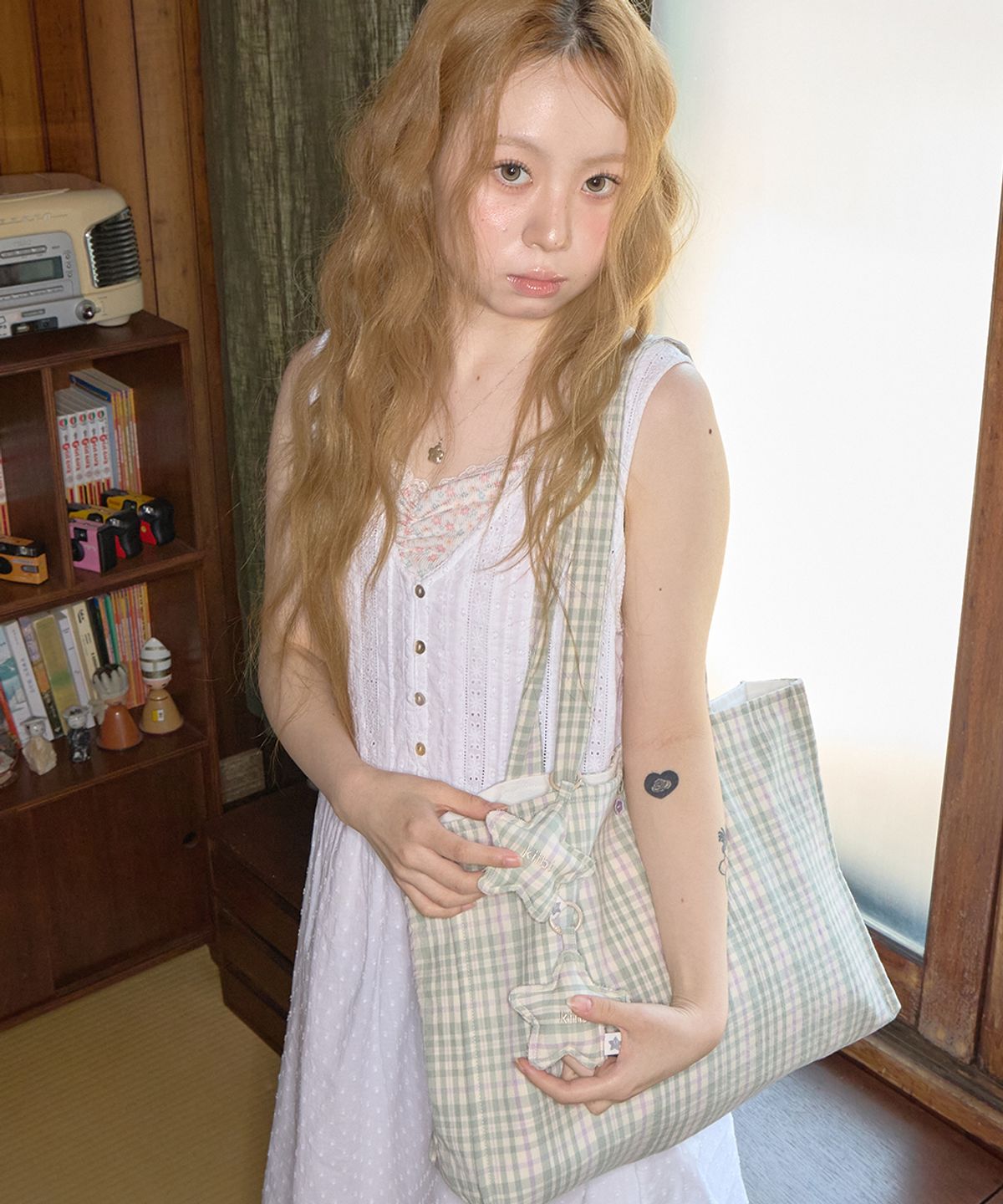 키이비(KIIBI) summer check shoulder bag green