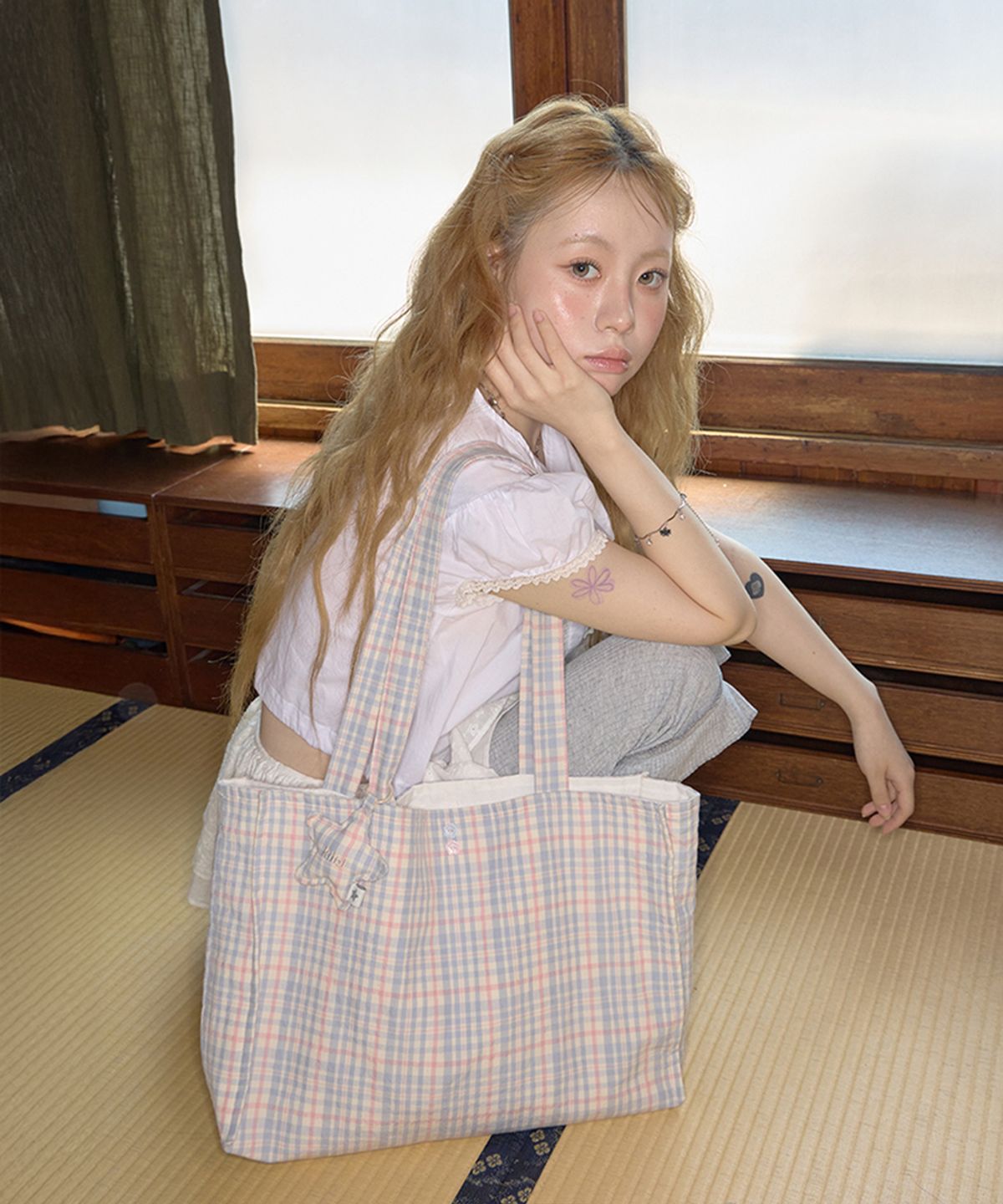 키이비(KIIBI) summer check shoulder bag blue