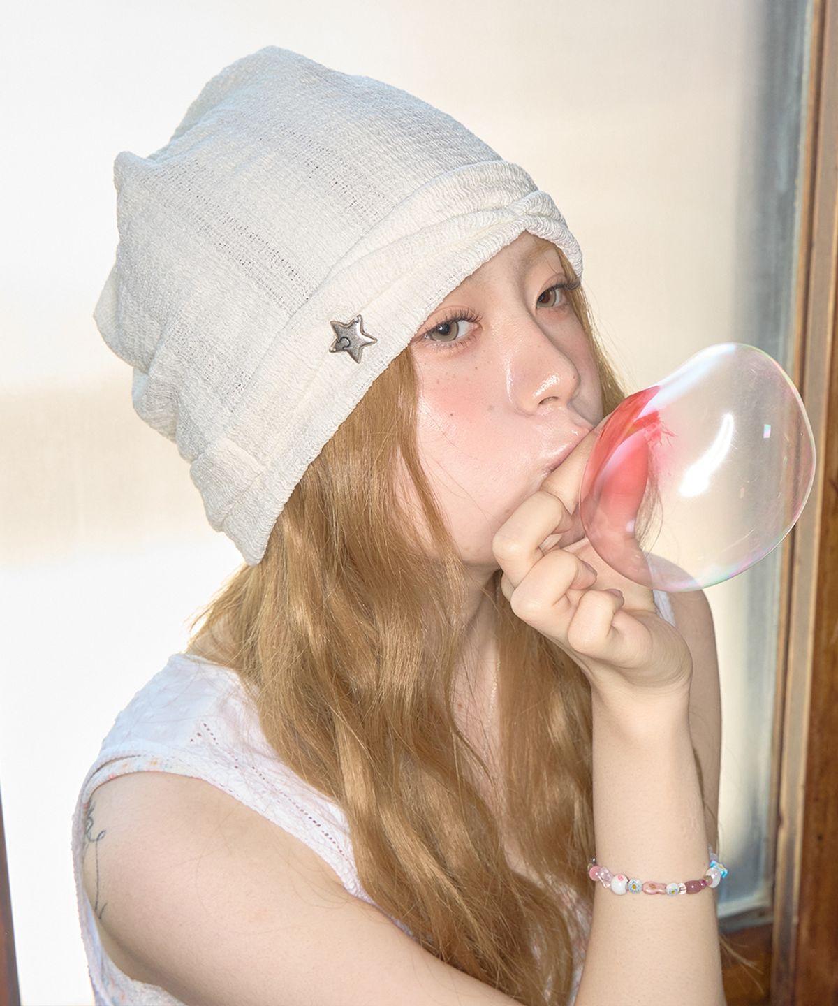 키이비(KIIBI) summer lace beanie ivory