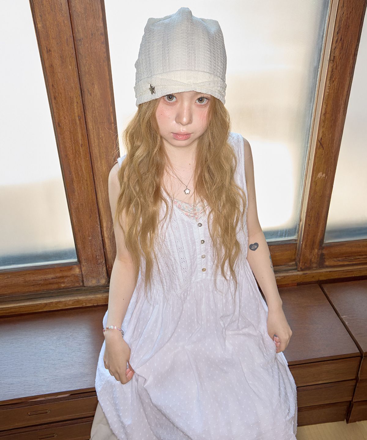 키이비(KIIBI) summer lace beanie ivory