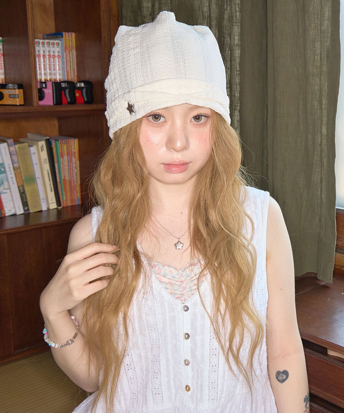 키이비(KIIBI) summer lace beanie ivory