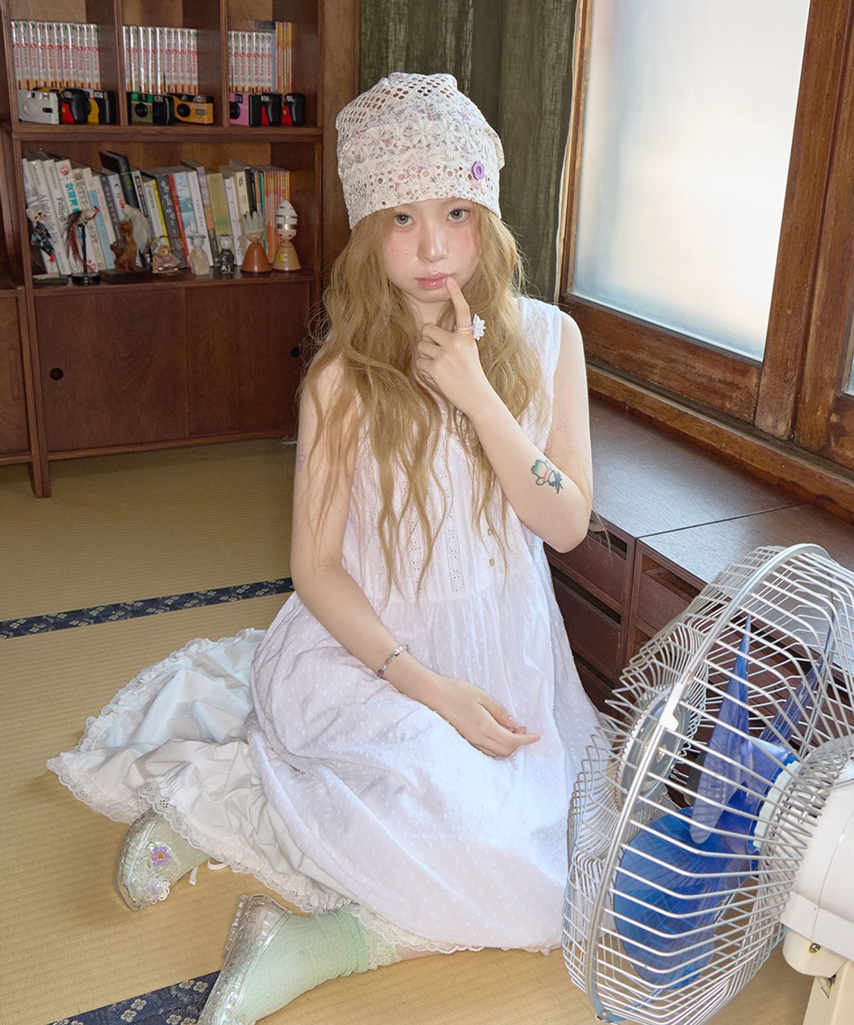 키이비(KIIBI) floral button beanie ivory