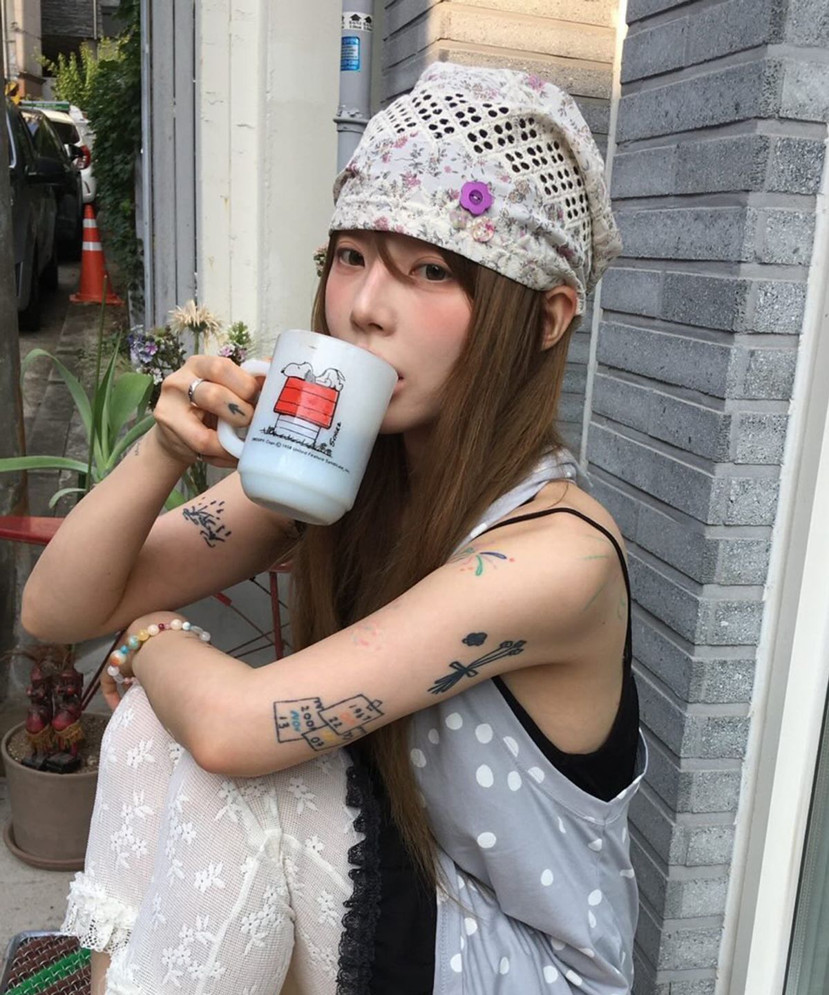 키이비(KIIBI) floral button beanie ivory