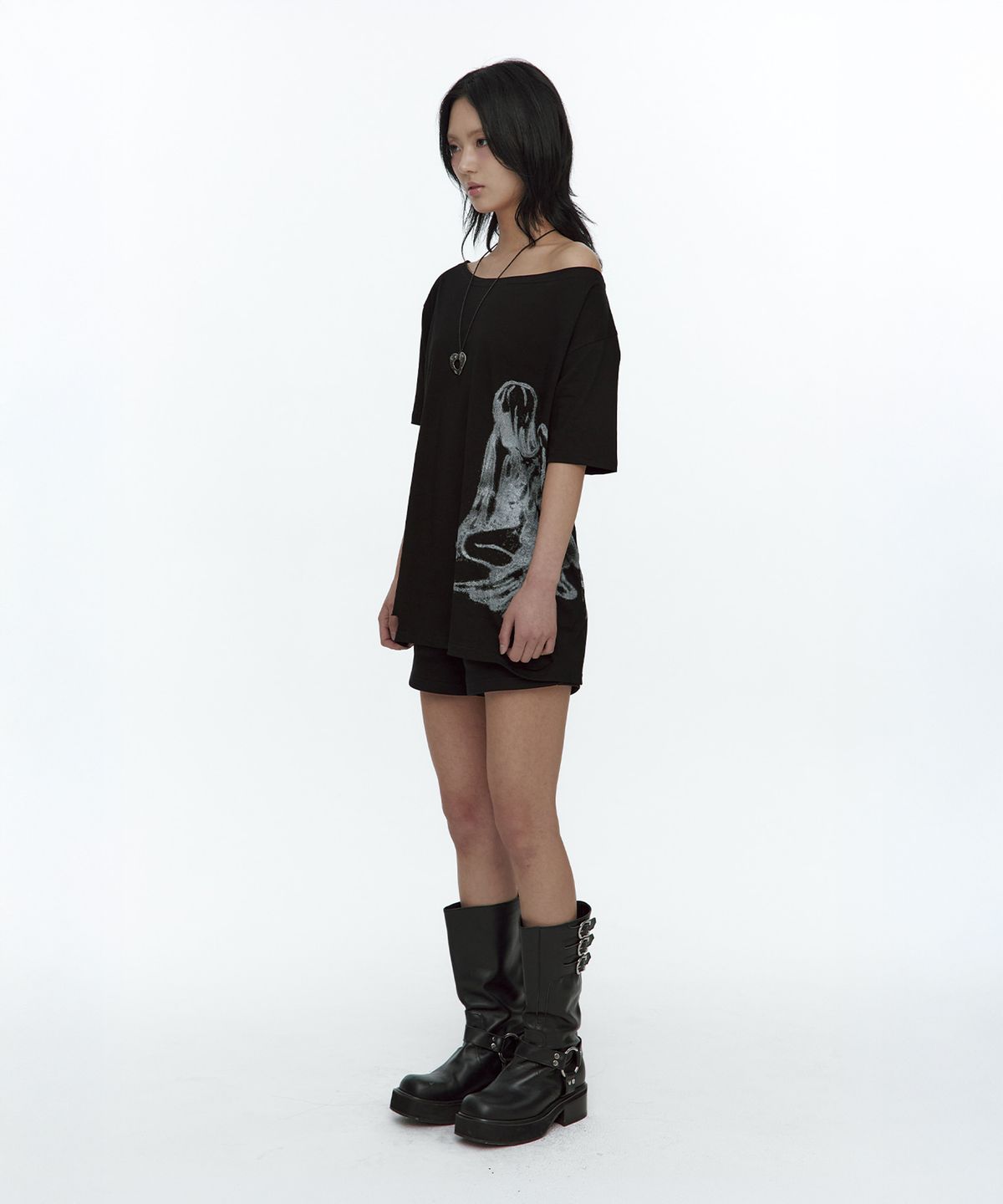 러프넥(ROUGHNECK) Fallen Angel T-Shirt Black