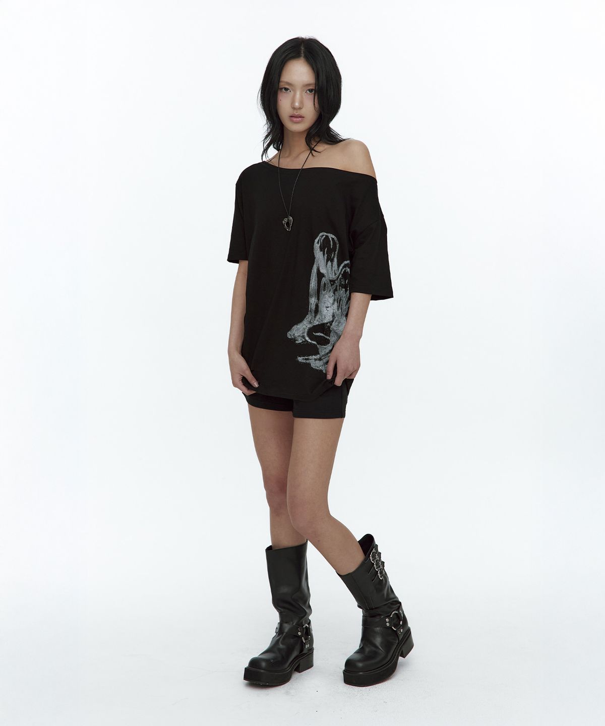 러프넥(ROUGHNECK) Fallen Angel T-Shirt Black