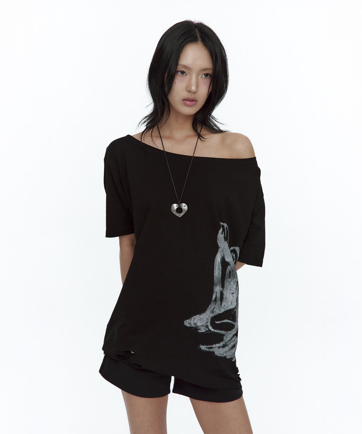 러프넥(ROUGHNECK) Fallen Angel T-Shirt Black