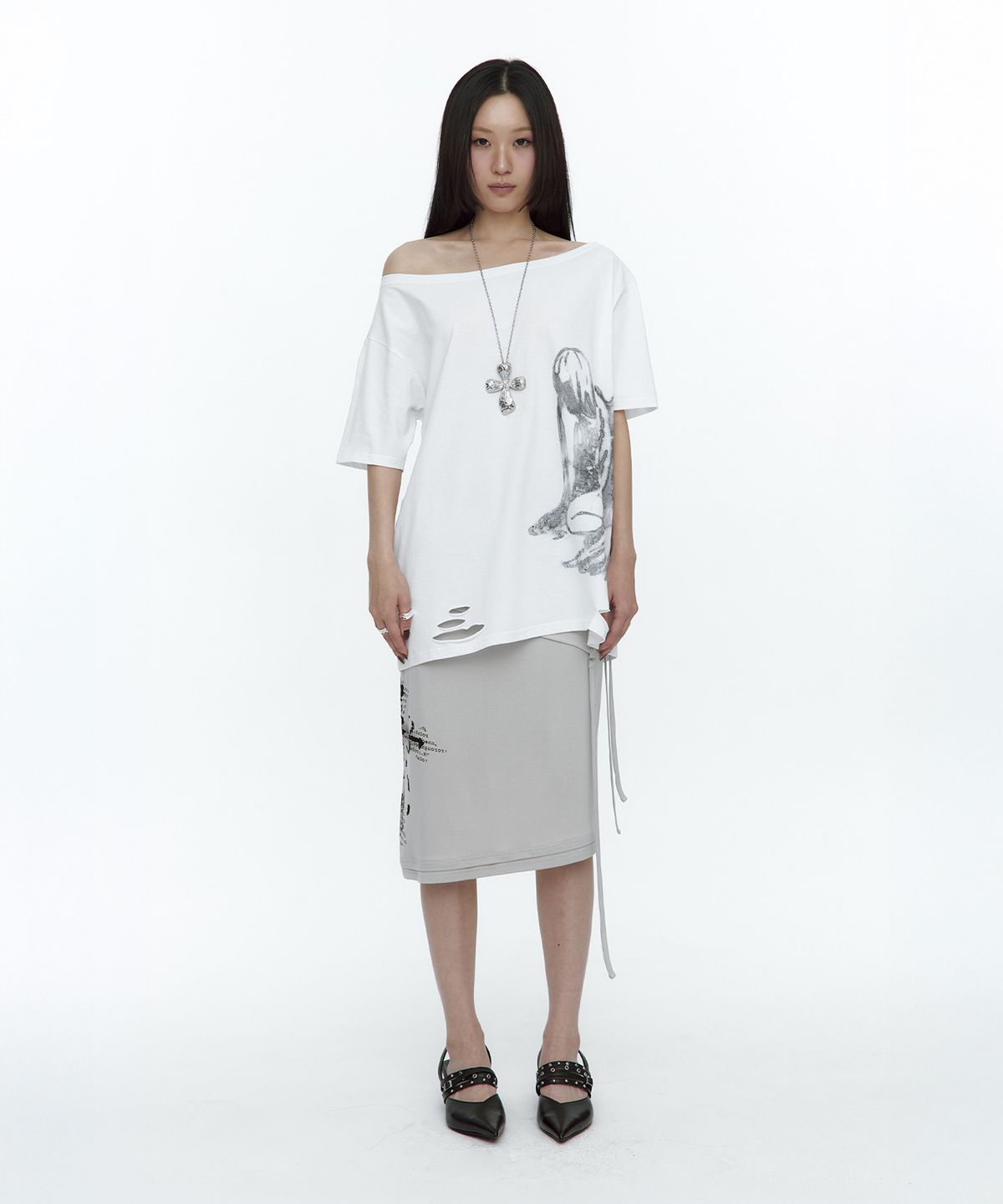 러프넥(ROUGHNECK) Fallen Angel T-Shirt White