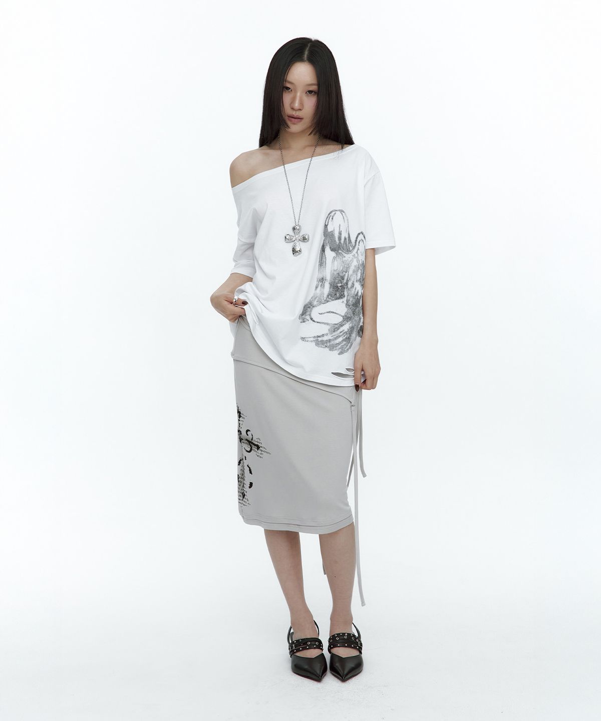 러프넥(ROUGHNECK) Fallen Angel T-Shirt White