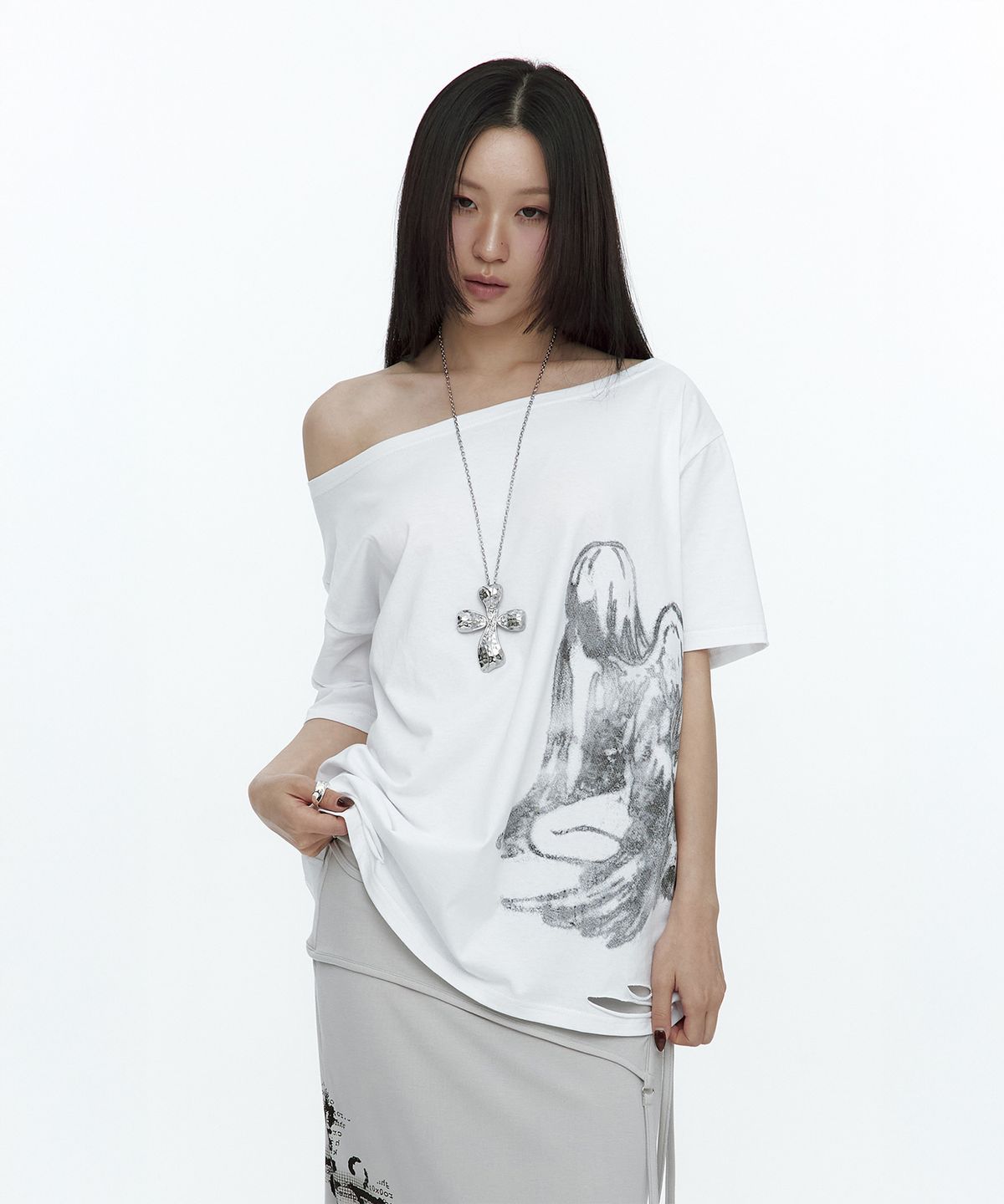 러프넥(ROUGHNECK) Fallen Angel T-Shirt White