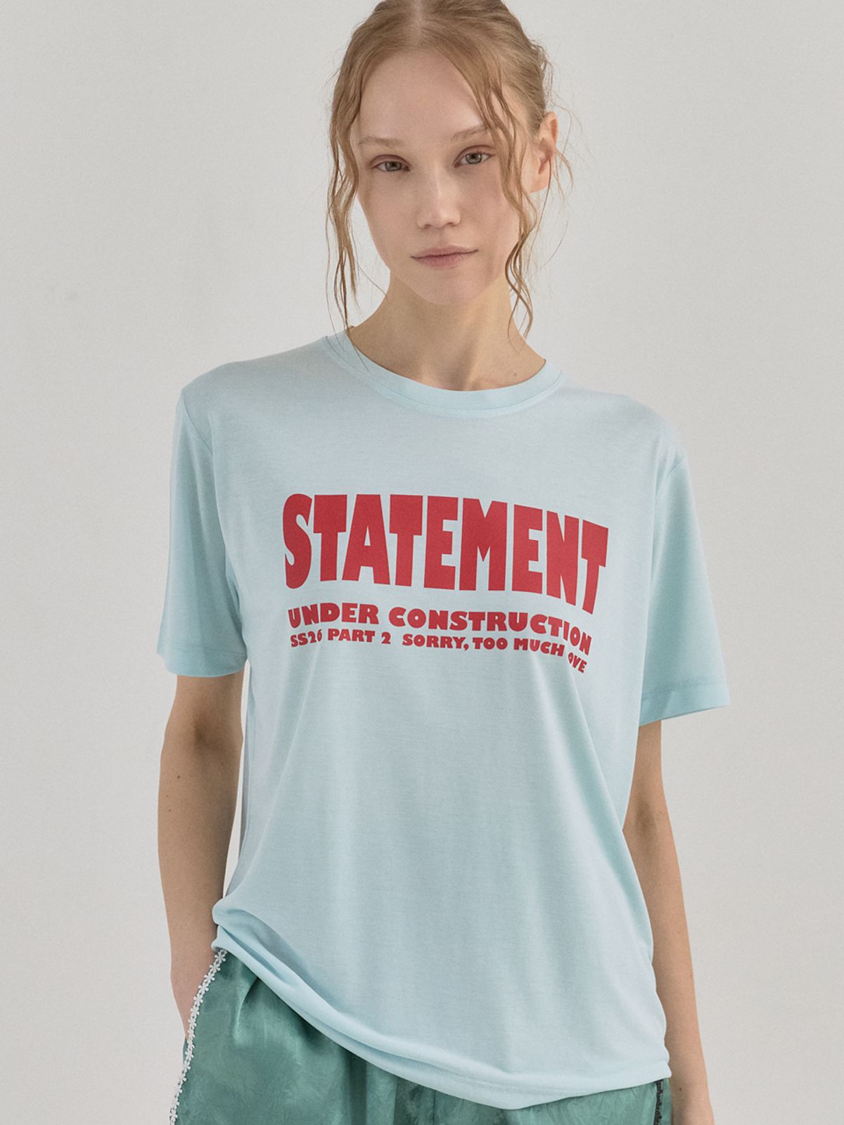 쏘리, 투 머치 러브(SORRY, TOO MUCH LOVE) Soft Modal Crewneck Graphic Tee_Sky Blue