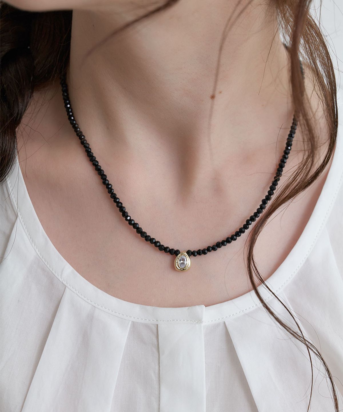 할렌(HALDEN) petit stone necklace (N057_goldblack)