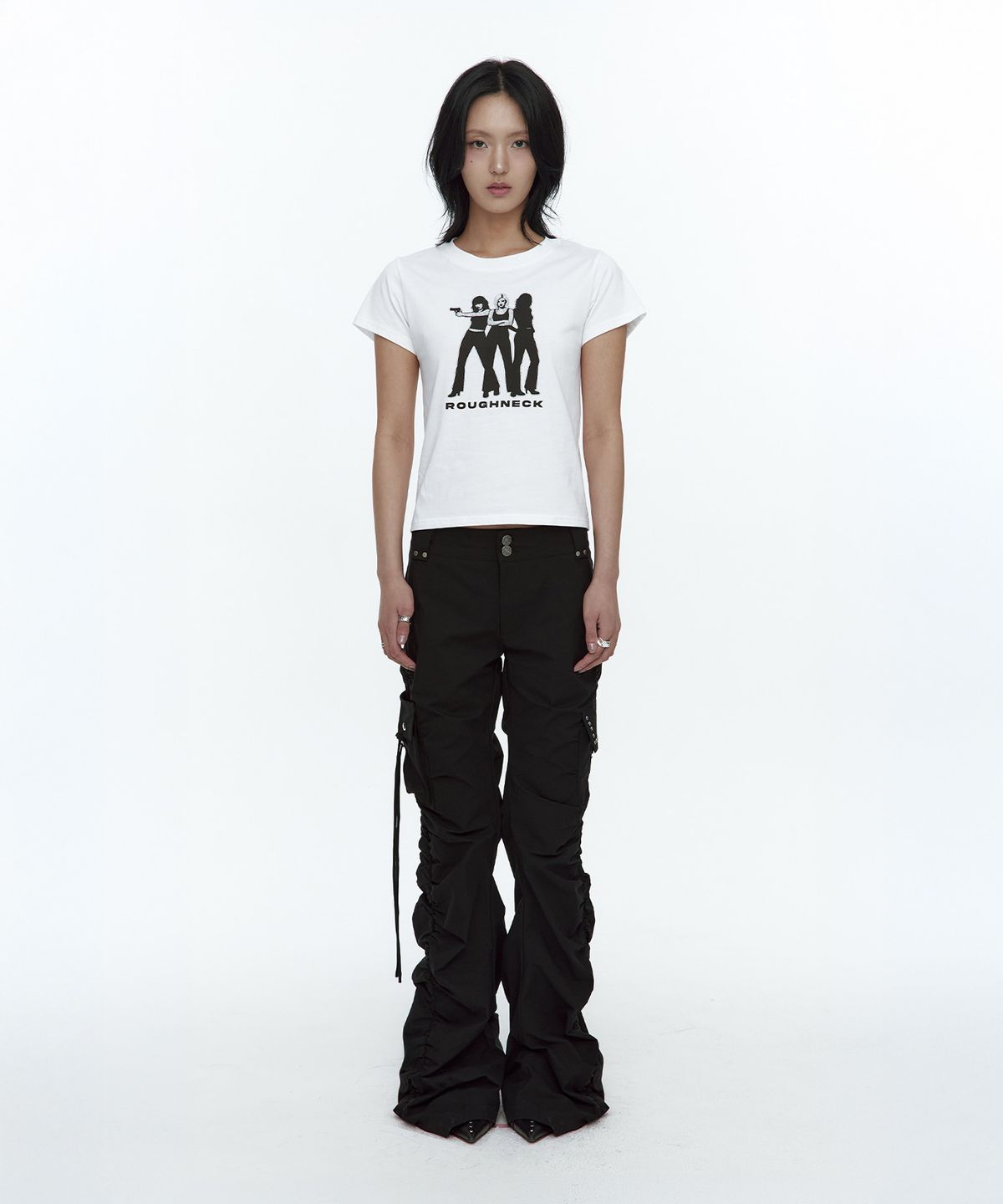 러프넥(ROUGHNECK) Shirring Cargo Pants Black