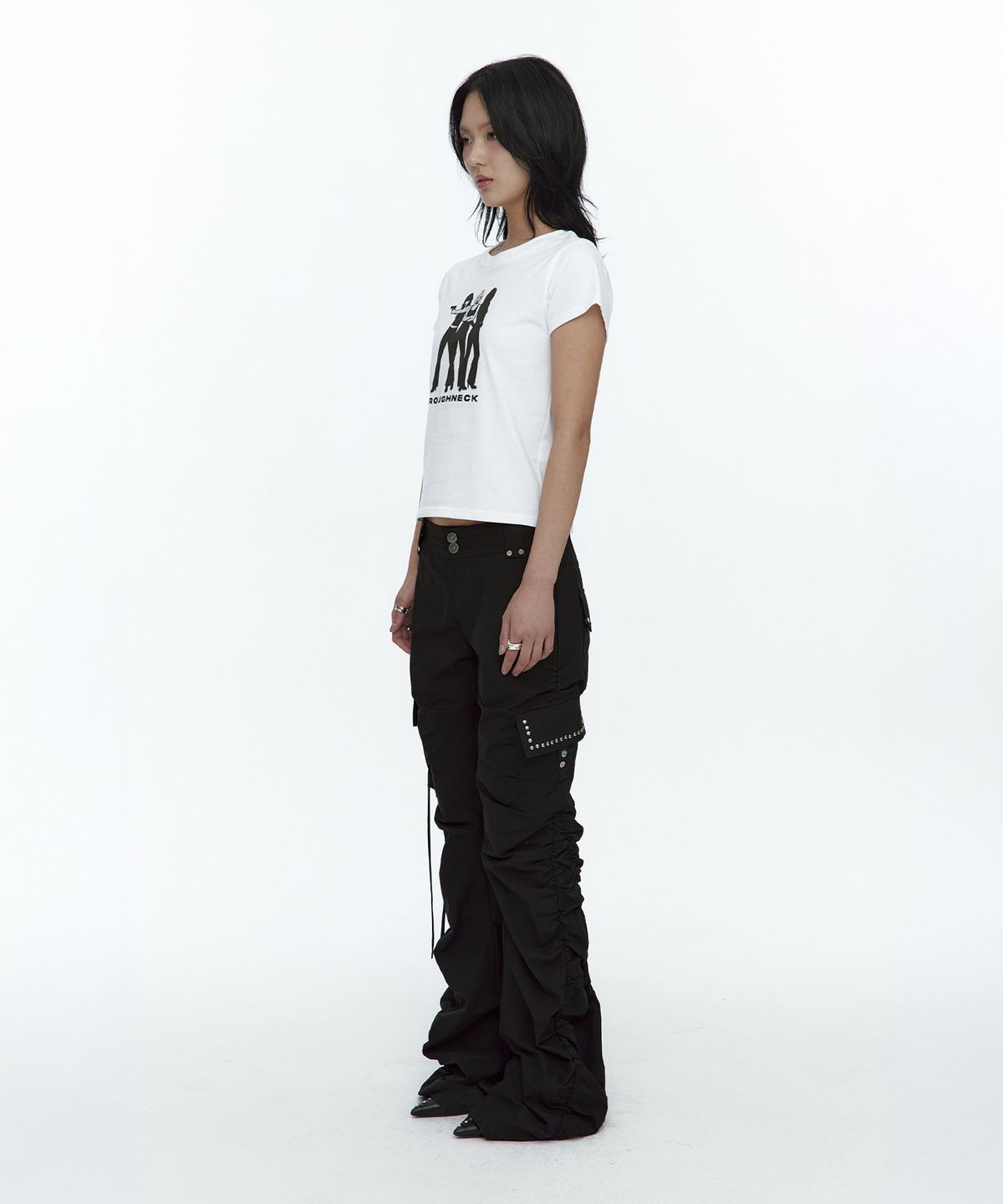 러프넥(ROUGHNECK) Shirring Cargo Pants Black